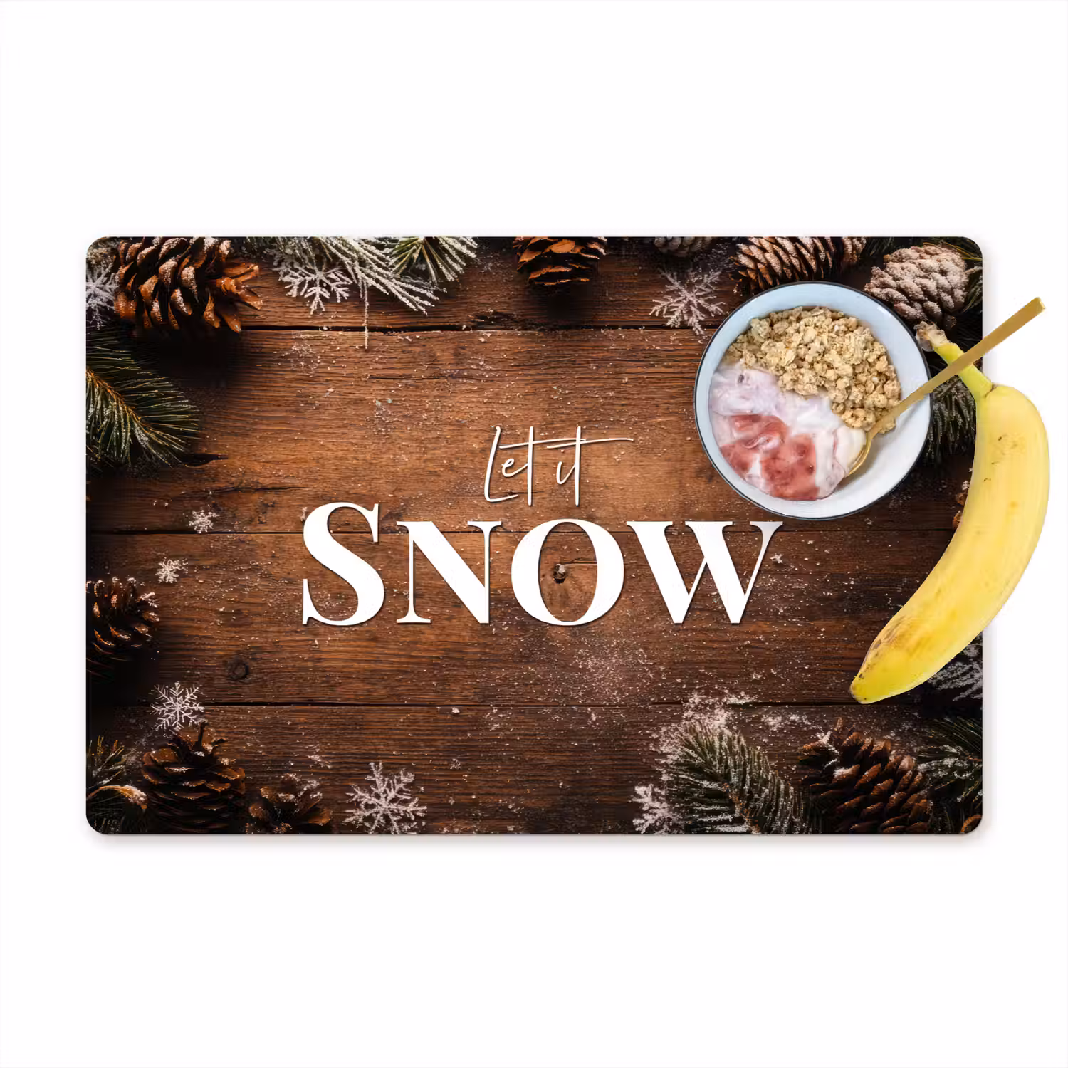 Sneeuw - Houtlook - Quote - Let it snow Placemat vinyl groot -zzzproduct_Kitchenyeah-website