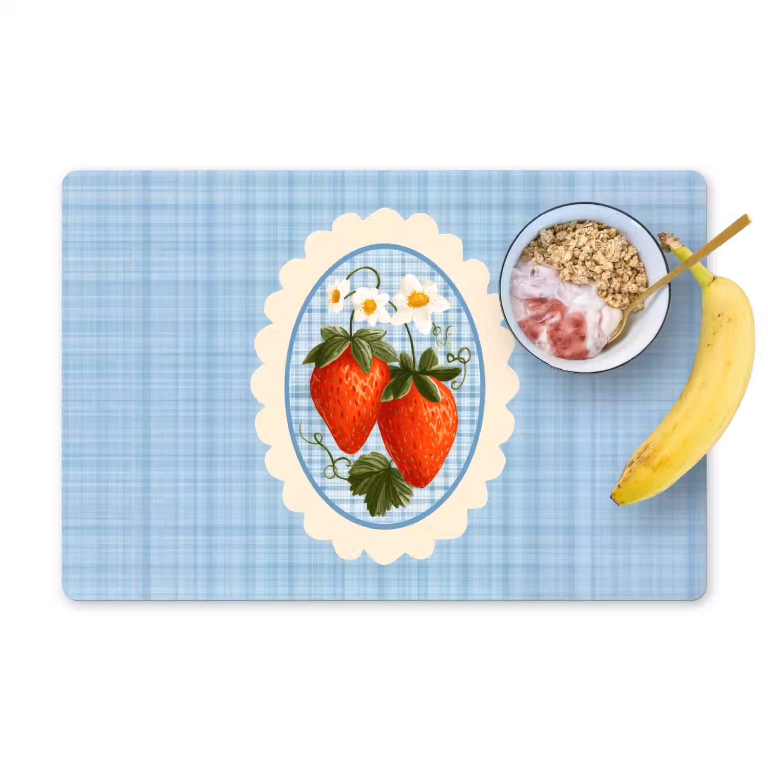 Aardbeien - Lijst - Rood - Geruit Placemat vinyl groot -zzzproduct_Kitchenyeah-website