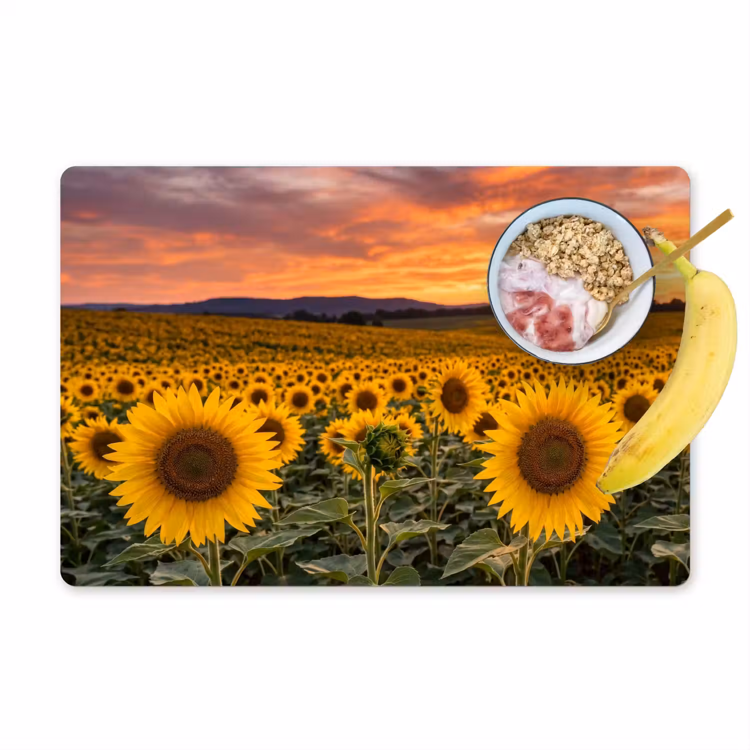 Zonnebloemen - Heuvellandschap - Geel Placemat vinyl groot -zzzproduct_Kitchenyeah-website