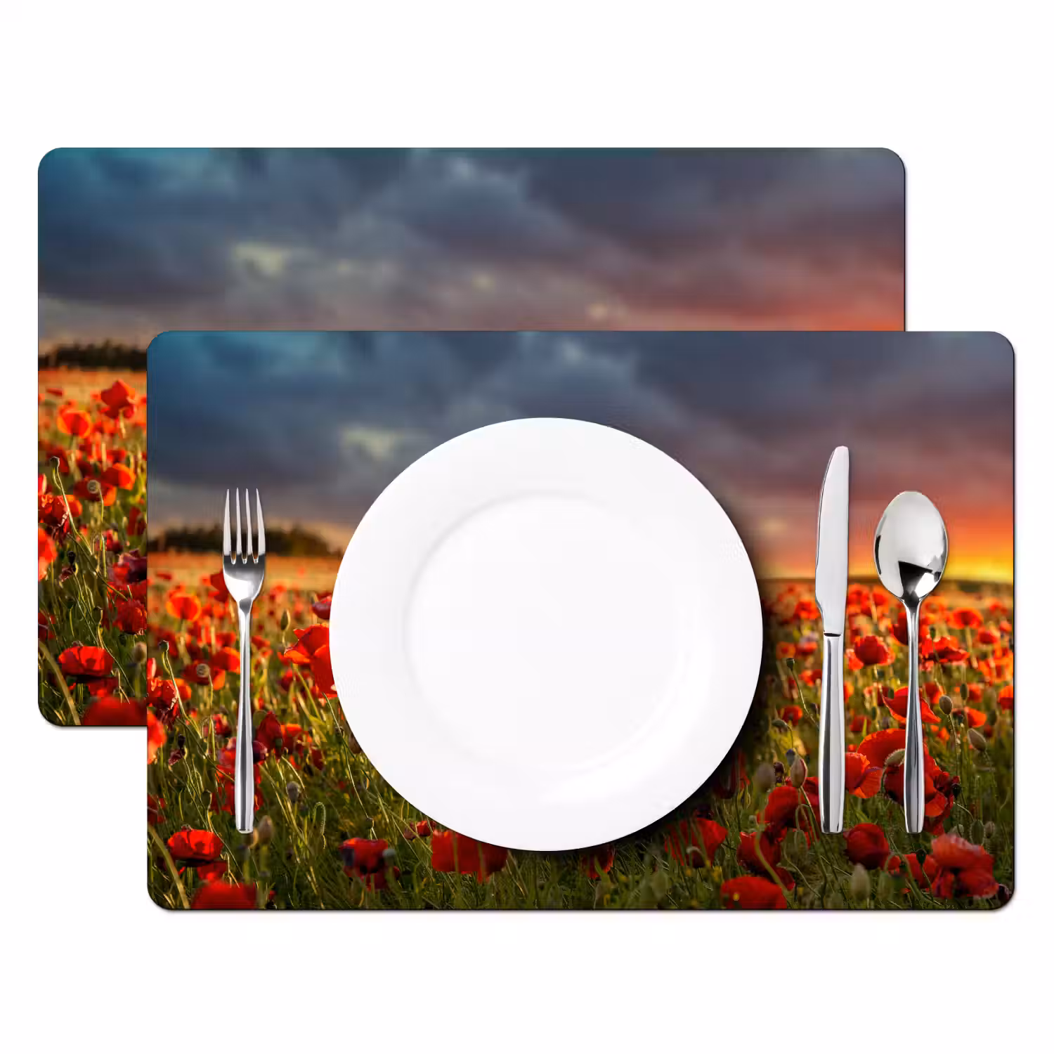 Zonsondergang - Klaprozen - Rood - Bloemen - Veld - Natuur Placemat vinyl groot -zzsfeer2_Kitchenyeah-website