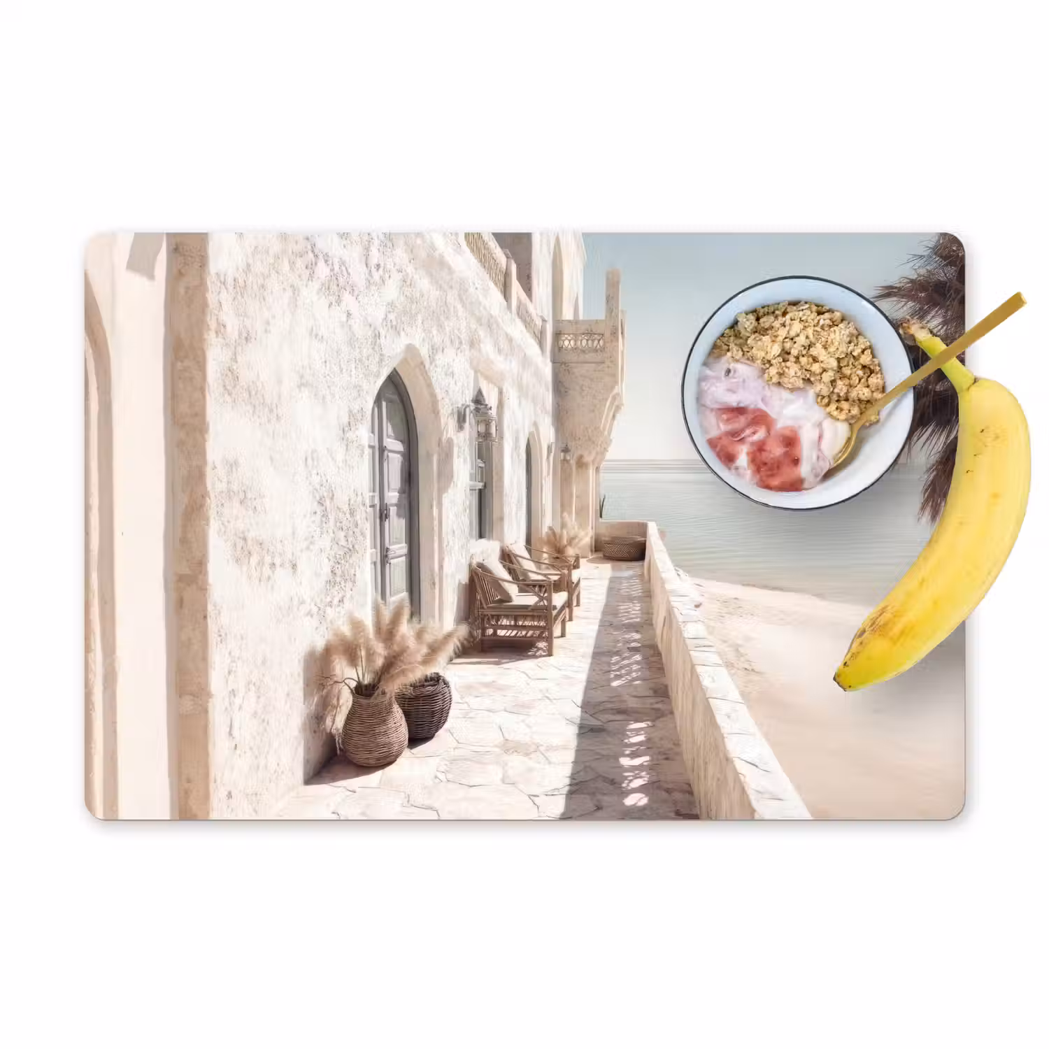 Terras - Stoelen - Strand - Beige Placemat vinyl groot -zzzproduct_Kitchenyeah-website