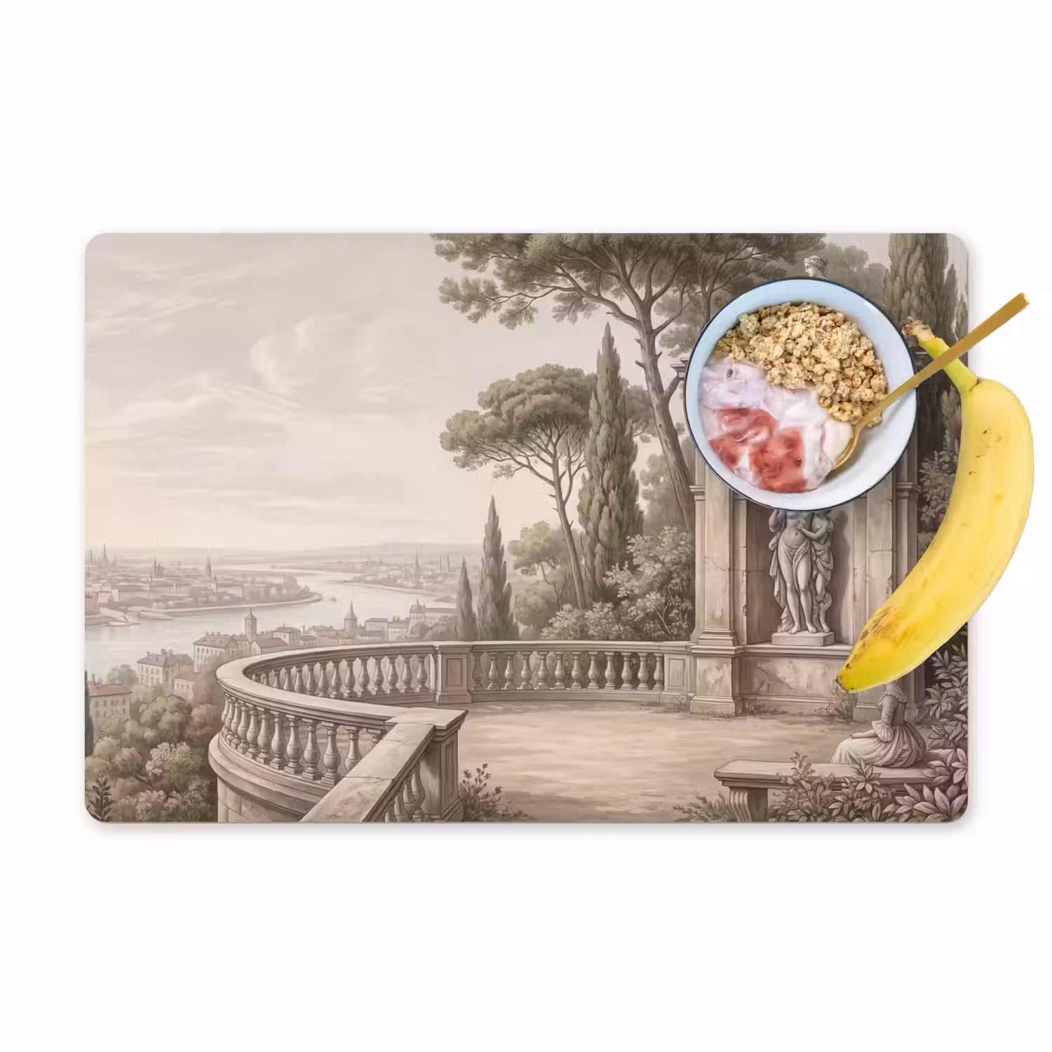 Terras - Stad - Uitzicht - Rivier Placemat vinyl groot -zzzproduct_Kitchenyeah-website