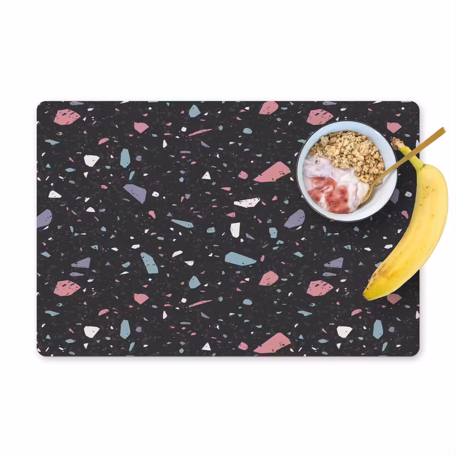 Terrazzo - Patroon - Zwart - Zacht Placemat vinyl groot 368 -zzzproduct_Kitchenyeah-website