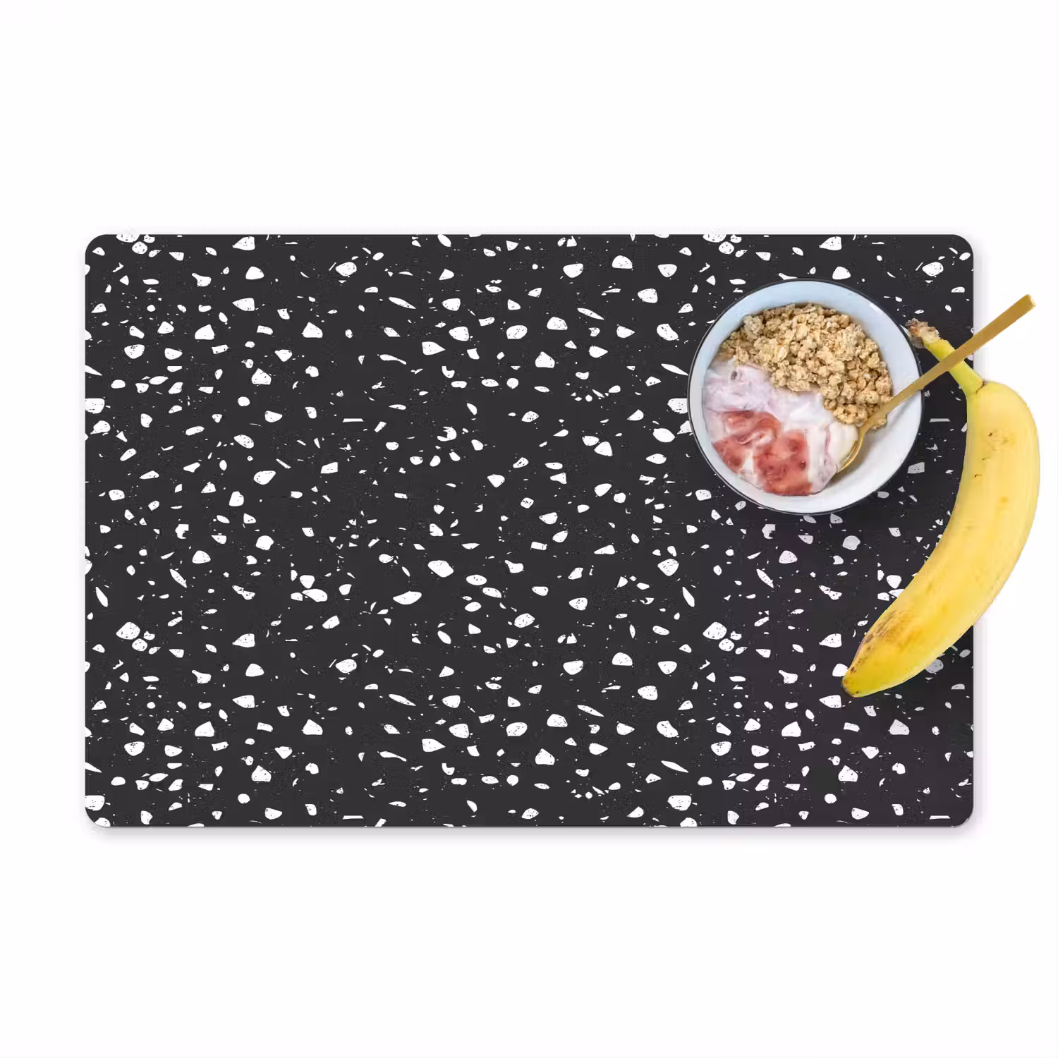 Terrazzo - Patroon - Zwart - Wit Placemat vinyl groot 368 -zzzproduct_Kitchenyeah-website