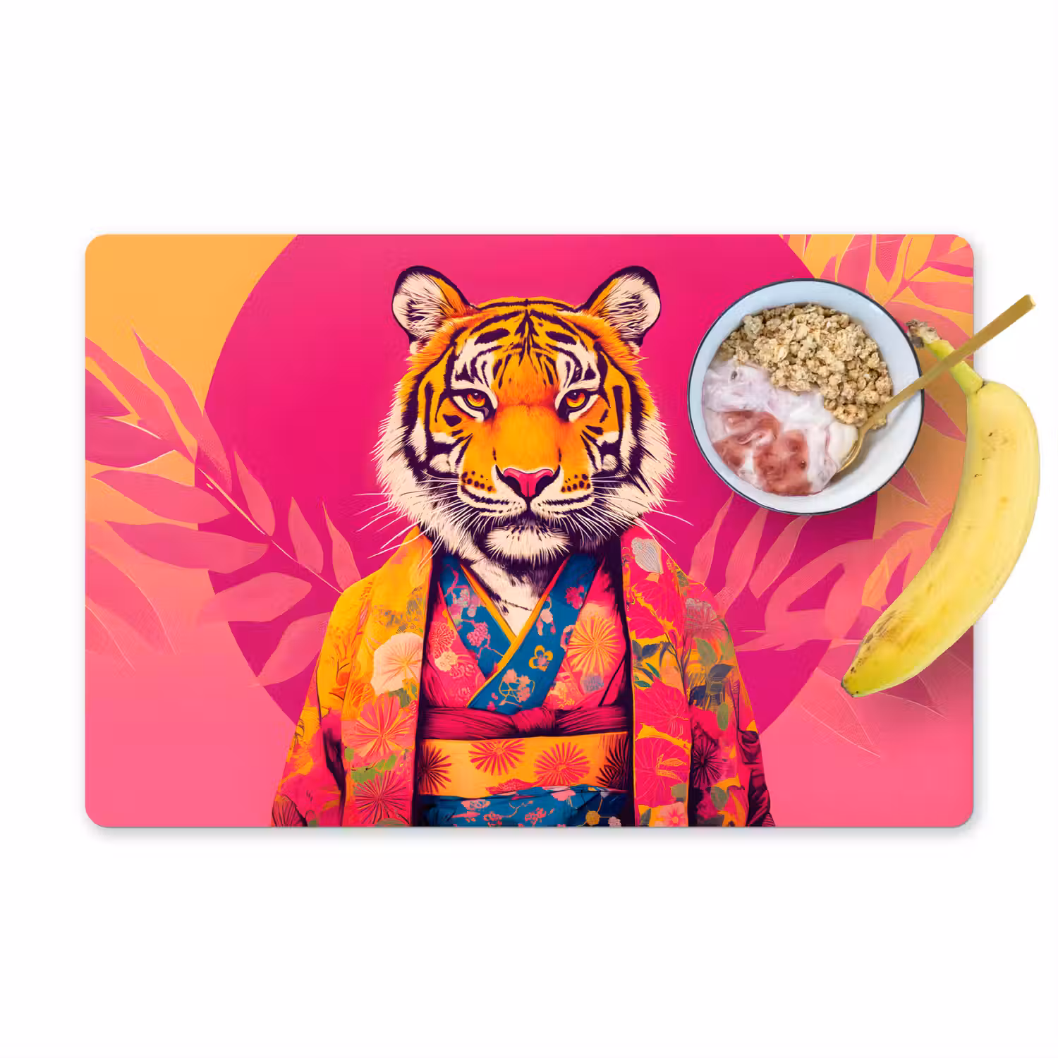 Tijger - Kimono - Planten - Roze Placemat vinyl groot -zzzproduct_Kitchenyeah-website