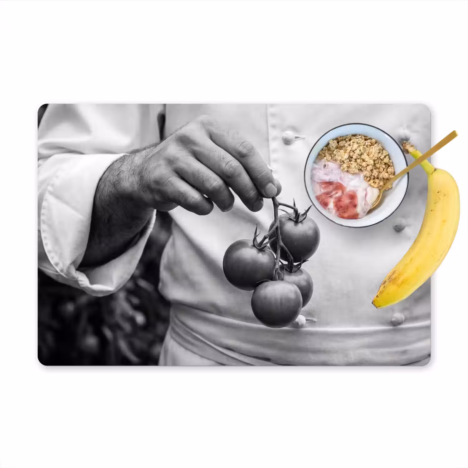 Tomaten - Chef - Zwart - Wit Placemat vinyl groot -zzzproduct_Kitchenyeah-website
