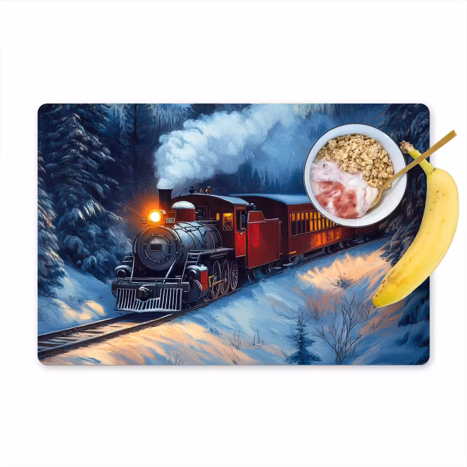Trein - Kerst - Sneeuw - Kersttrein Placemat vinyl groot -zzzproduct_Kitchenyeah-website