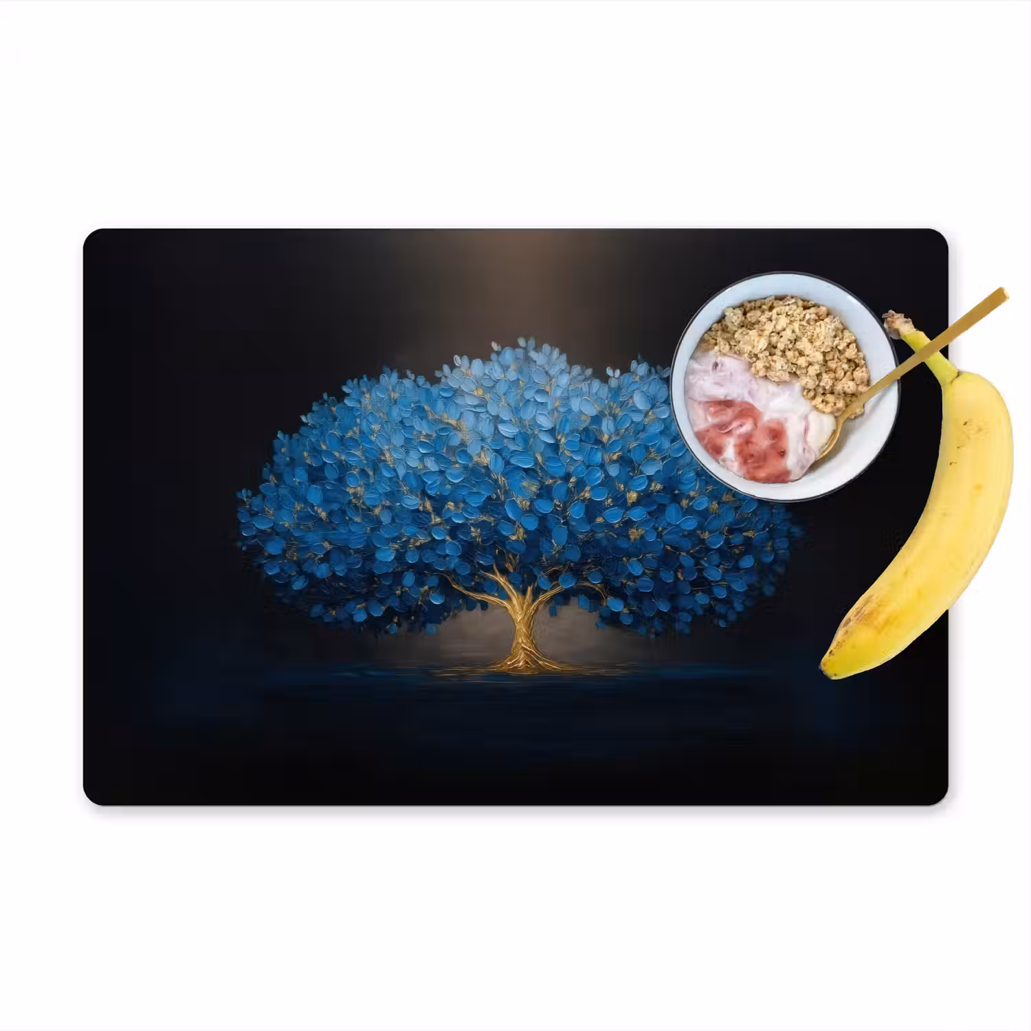 Boom - Blauw - Bladeren - Penseelstreken Placemat vinyl groot -zzzproduct_Kitchenyeah-website