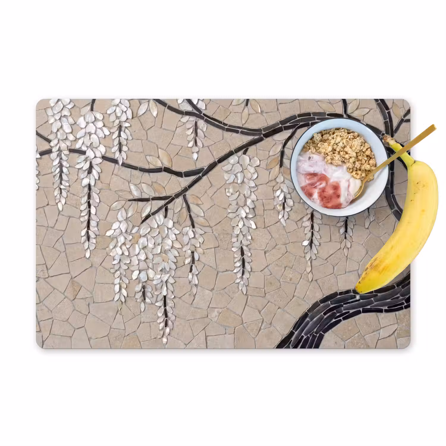 Boom - Bloemen - Mozaïek - Kunst - Wit Placemat vinyl groot -zzzproduct_Kitchenyeah-website