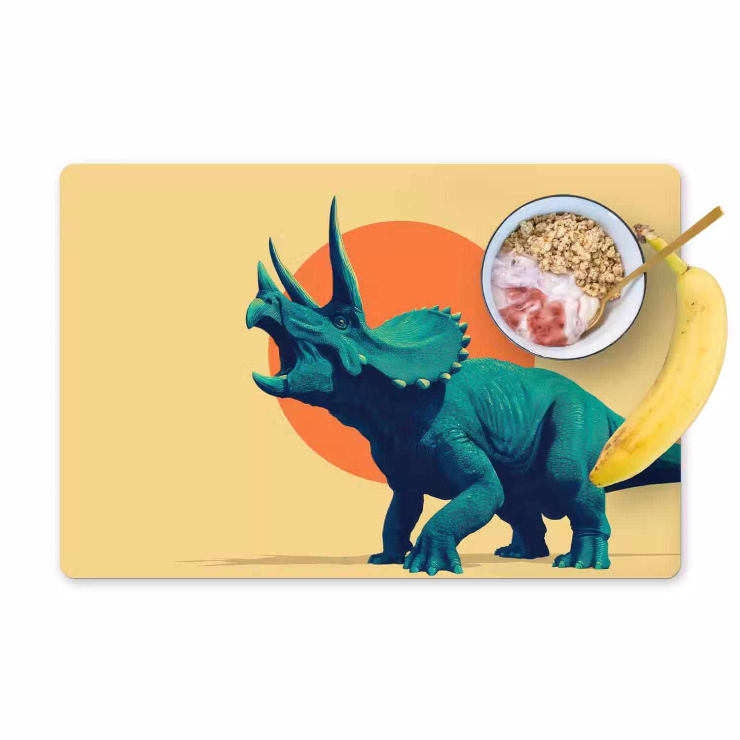 Triceratops - Cirkel - Oranje - Hoorns Placemat vinyl groot -zzzproduct_Kitchenyeah-website