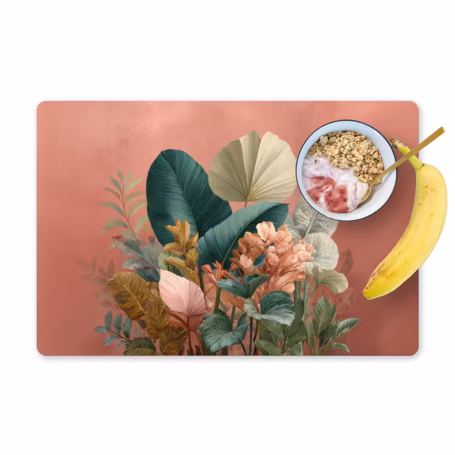Tropische bladeren - Bloemen - Roze - groen Placemat vinyl groot -zzzproduct_Kitchenyeah-website