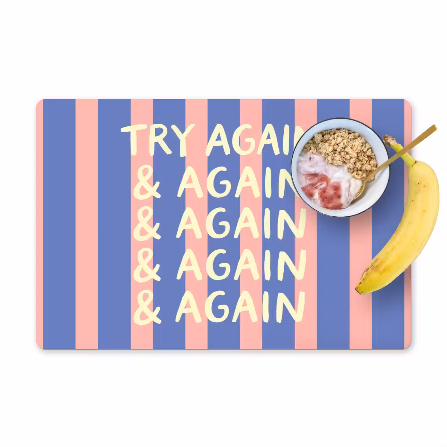 Try again - Strepen - Roze - Verticaal - Blauw Placemat vinyl groot -zzzproduct_Kitchenyeah-website