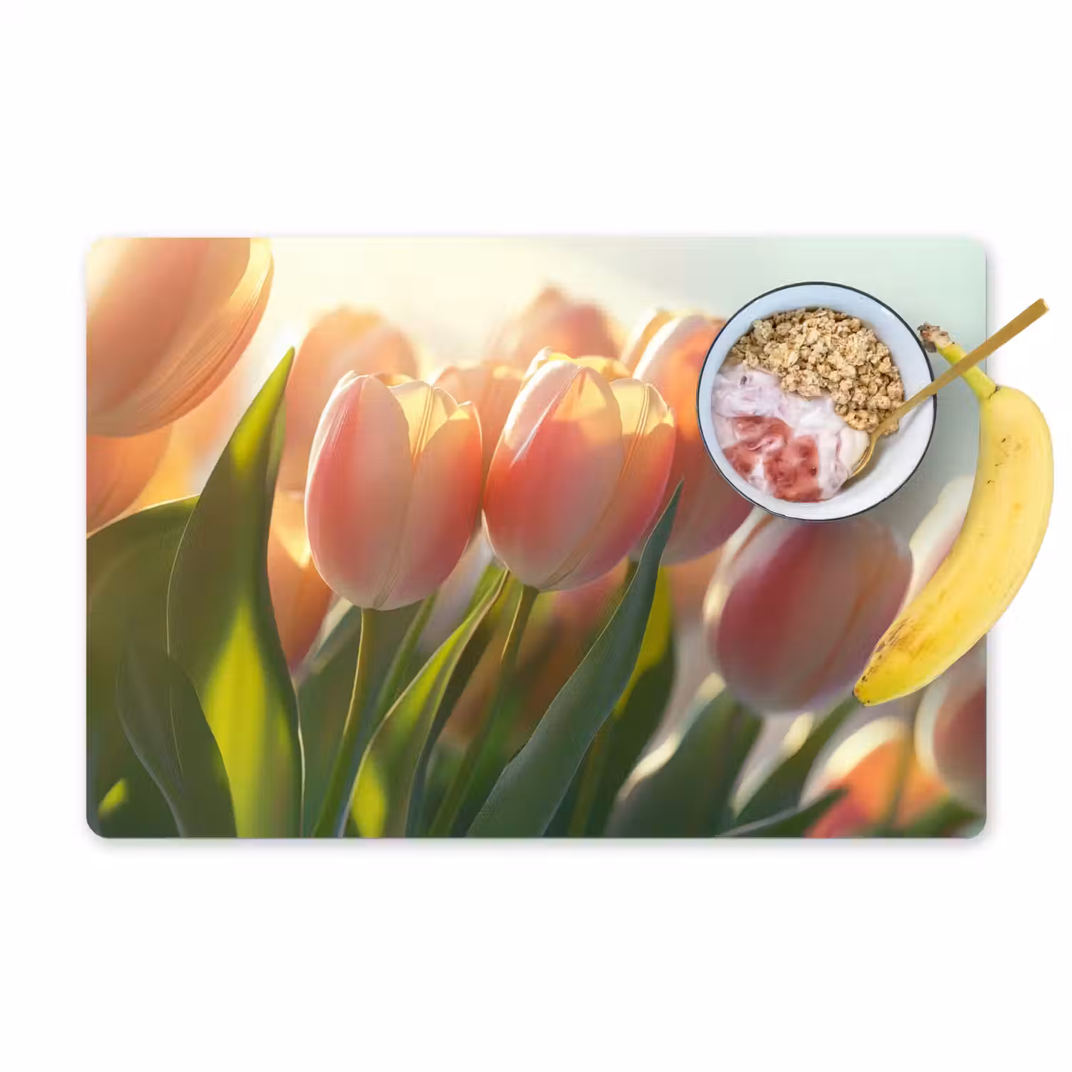 Tulpen - Roze - Zonnestralen Placemat vinyl groot -zzzproduct_Kitchenyeah-website