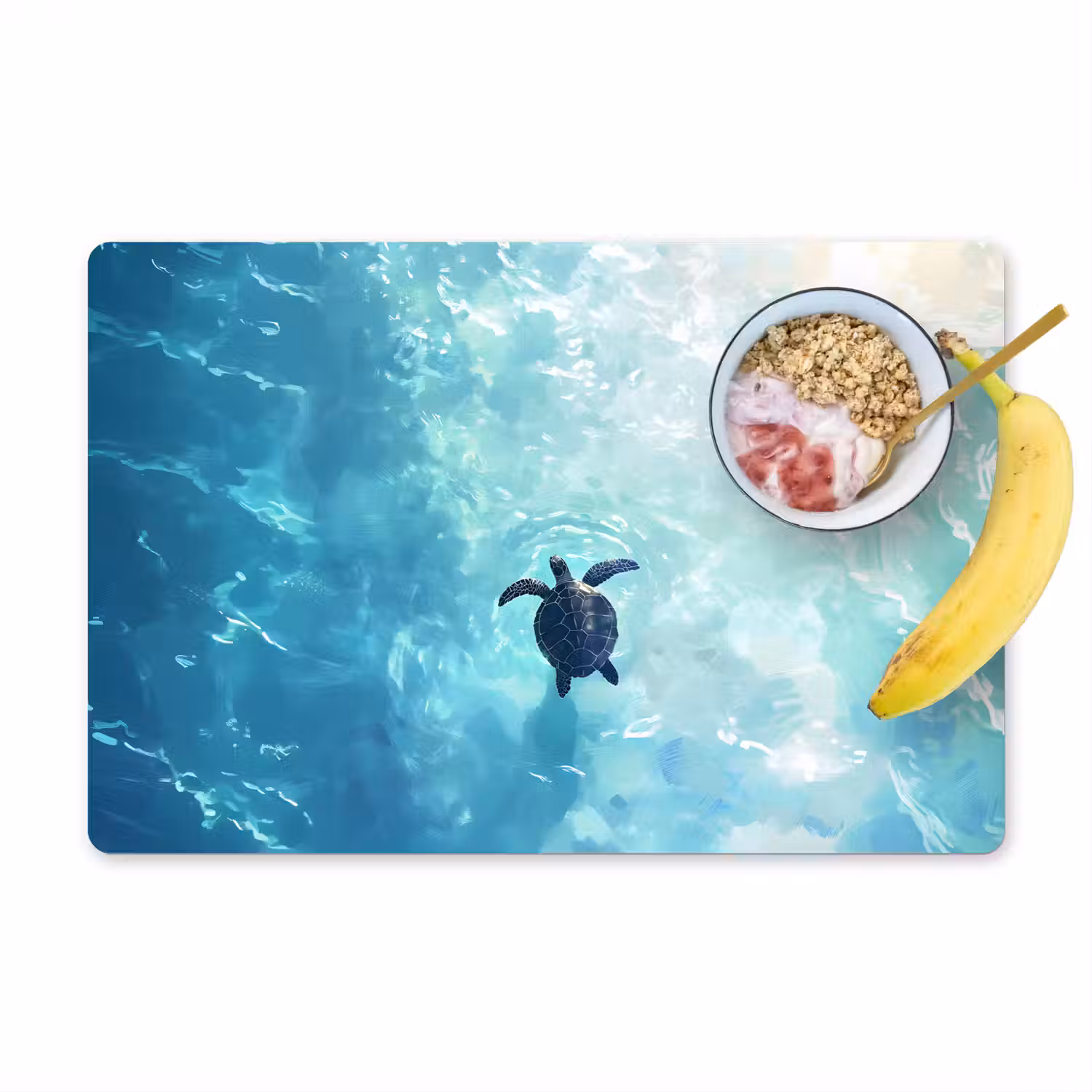 Schildpad - Zee - Blauw - Schittering Placemat vinyl groot -zzzproduct_Kitchenyeah-website