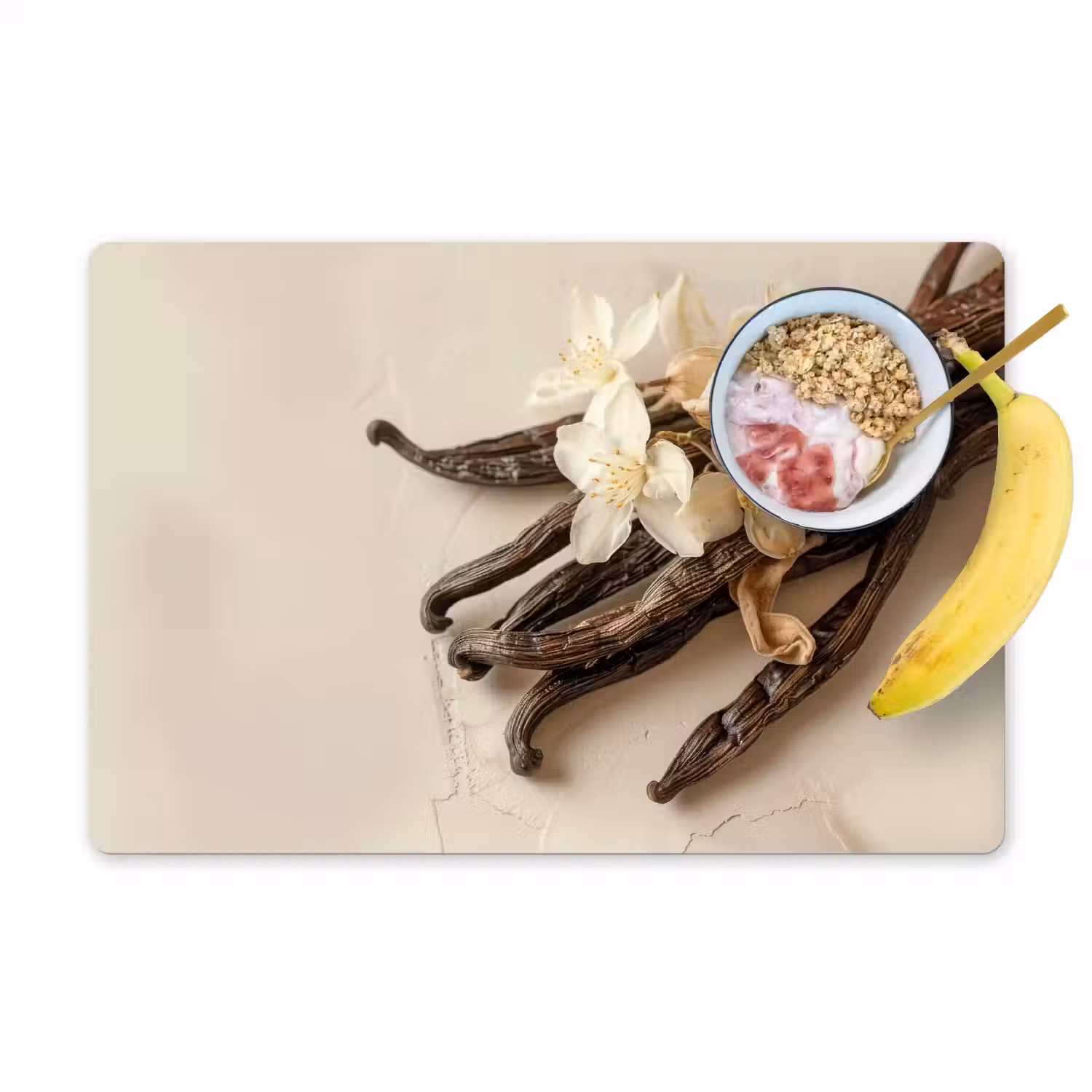 Vanille - Bloemen - Beige Placemat vinyl groot -zzzproduct_Kitchenyeah-website