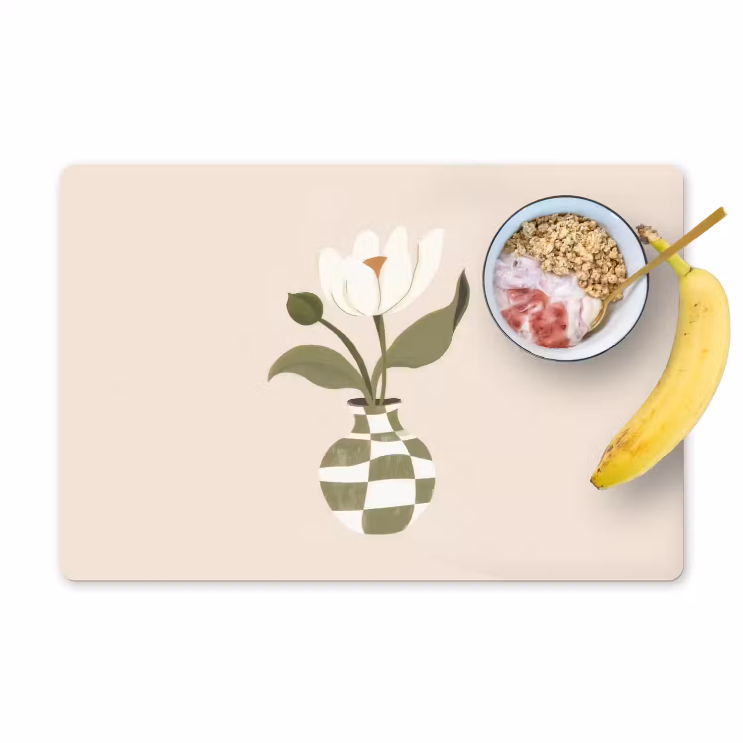 Vaas - Geruit - Bloem - Groen Placemat vinyl groot -zzzproduct_Kitchenyeah-website