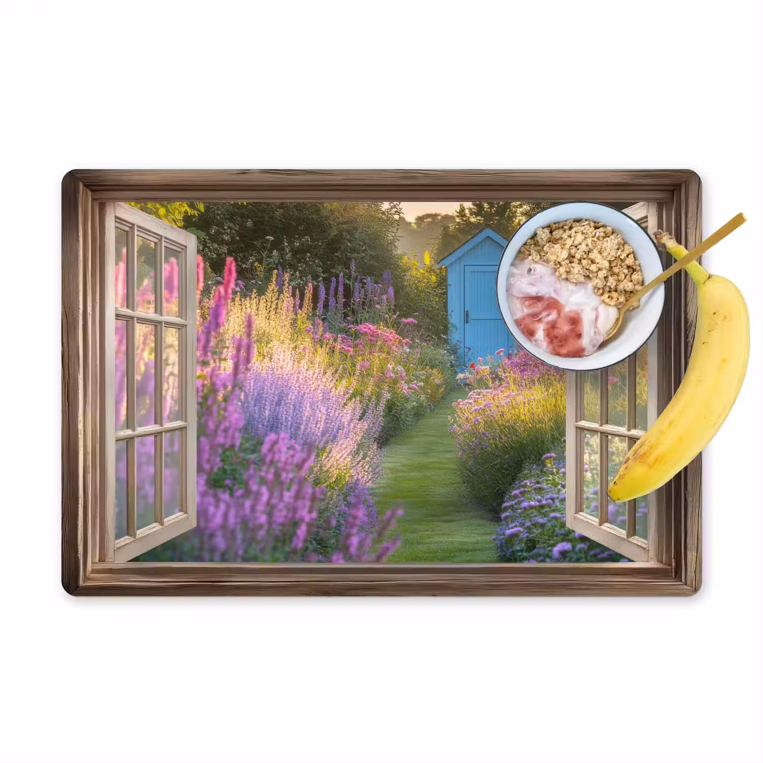 Doorkijk - Bloemen - Raam - Natuur Placemat vinyl groot -zzzproduct_Kitchenyeah-website