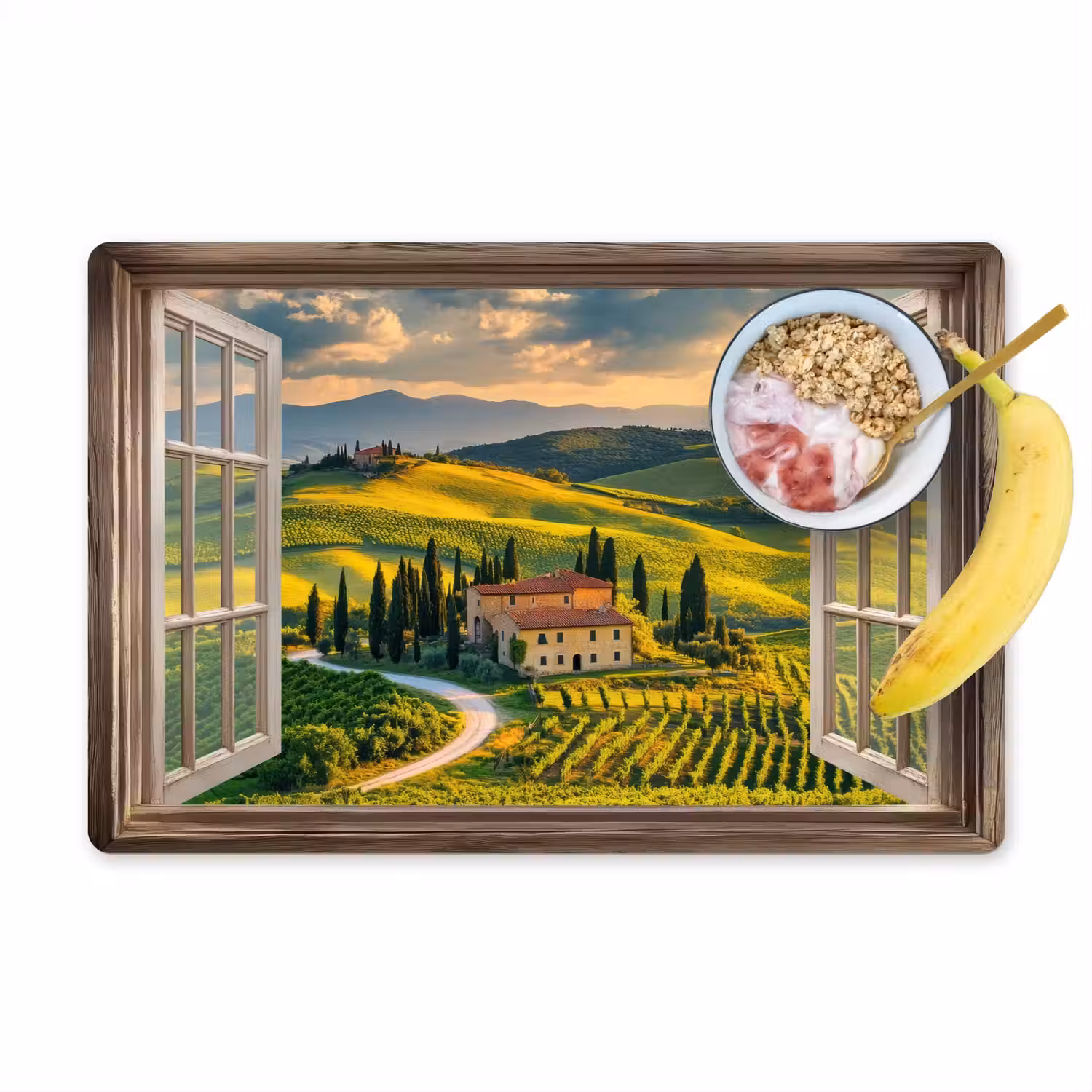 Doorkijk - Toscane - Uitzicht - Landschap - Zomer Placemat vinyl groot -zzzproduct_Kitchenyeah-website