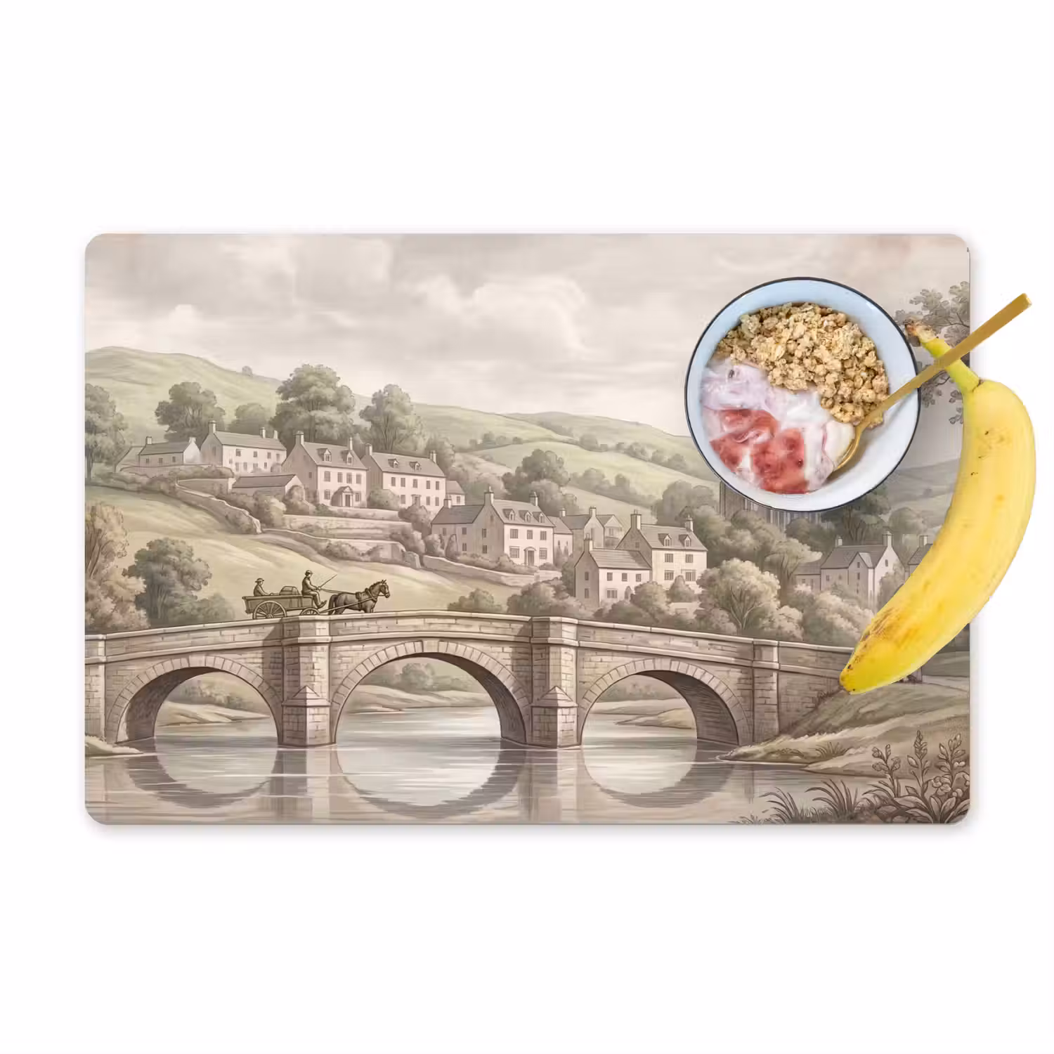 Dorp - Brug - Uitzicht - Groen Placemat vinyl groot -zzzproduct_Kitchenyeah-website