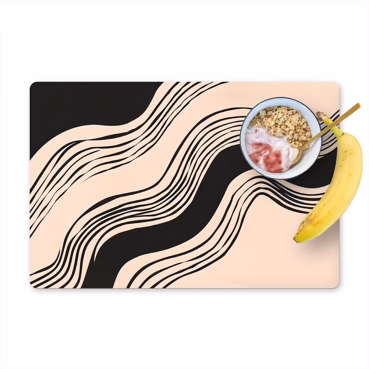 Golven - Zwart - Zandkleur Placemat vinyl groot -zzzproduct_Kitchenyeah-website