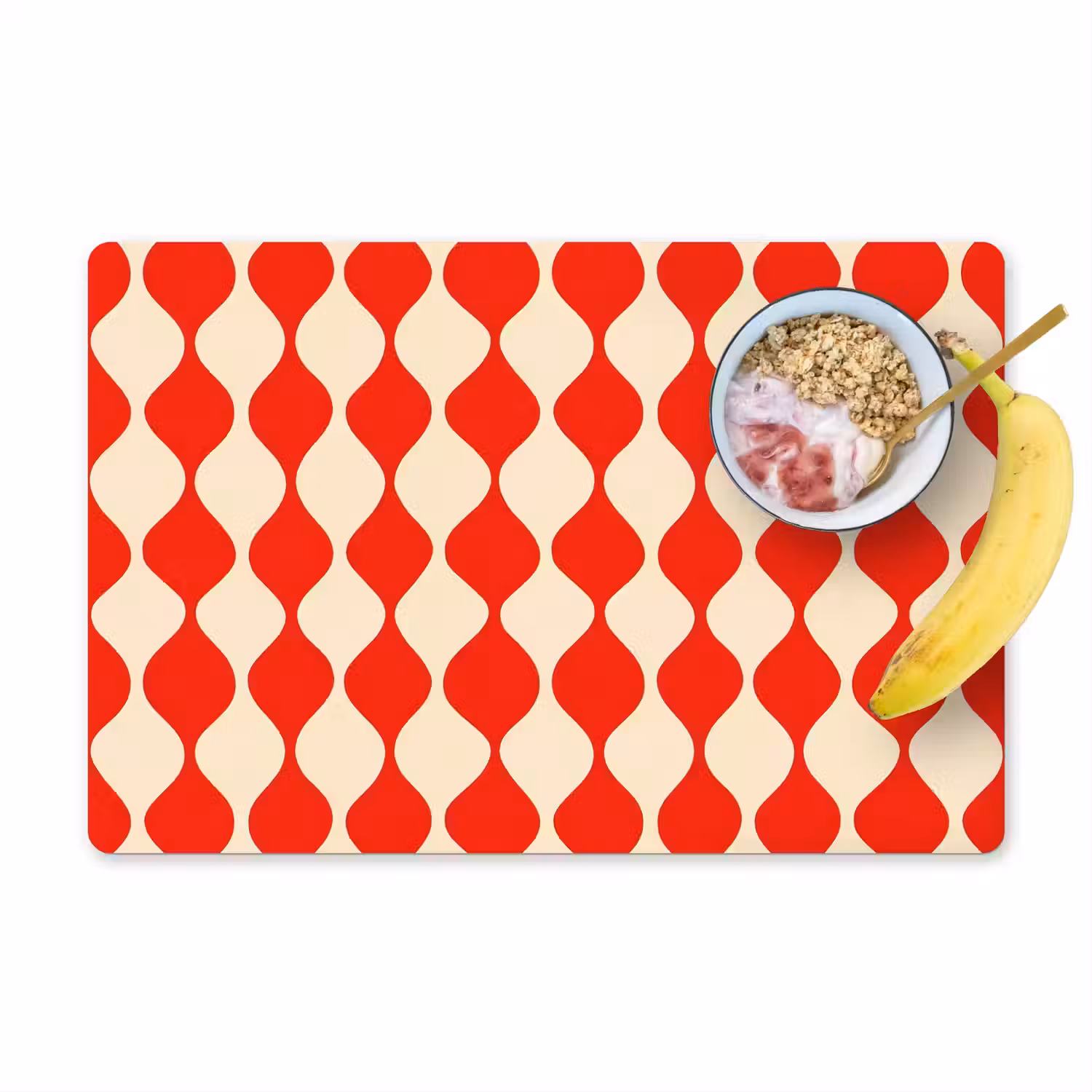 Golvend patroon - Retro - Rood - Beige Placemat vinyl groot 368 -zzzproduct_Kitchenyeah-website