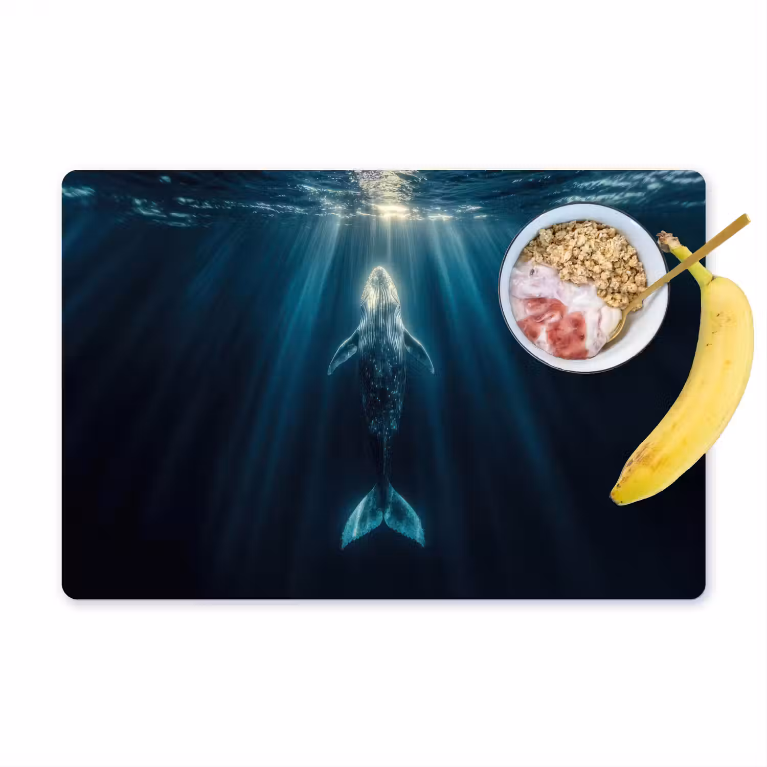 Walvis - Water - Zonnestralen - Blauw Placemat vinyl groot -zzzproduct_Kitchenyeah-website