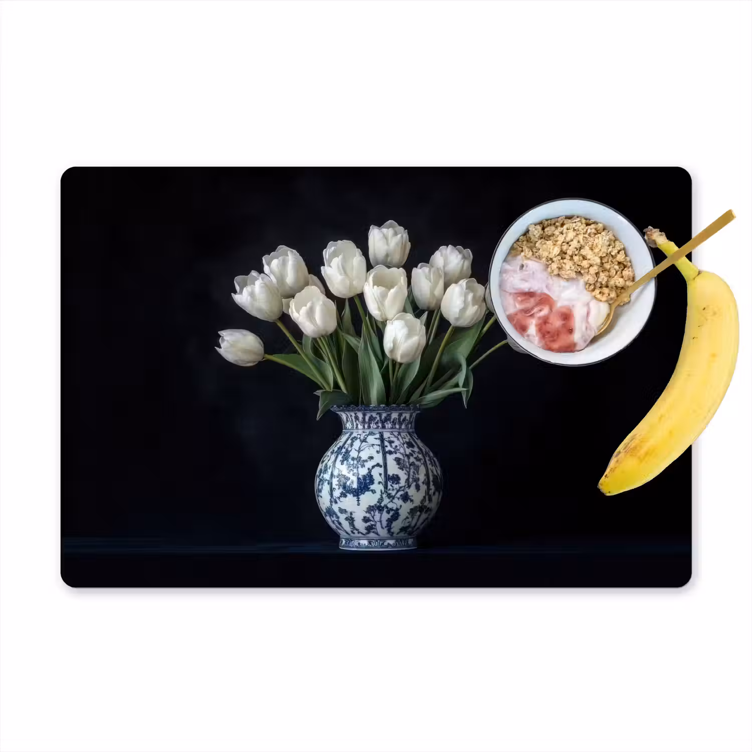 Wit - Bloemen - Tulpen - Vaas Placemat vinyl groot -zzzproduct_Kitchenyeah-website