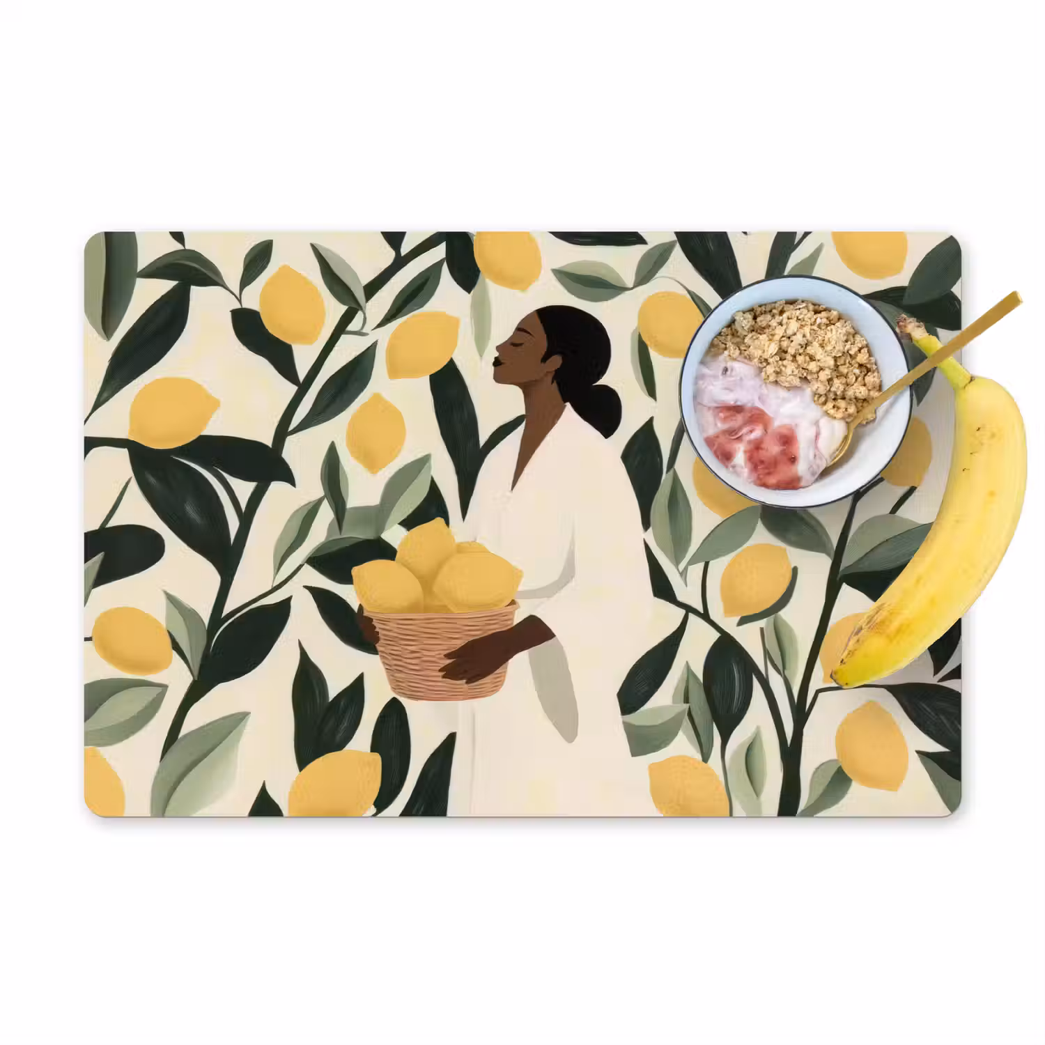 Vrouw - Mand - Citroenen - Bladeren Placemat vinyl groot -zzzproduct_Kitchenyeah-website