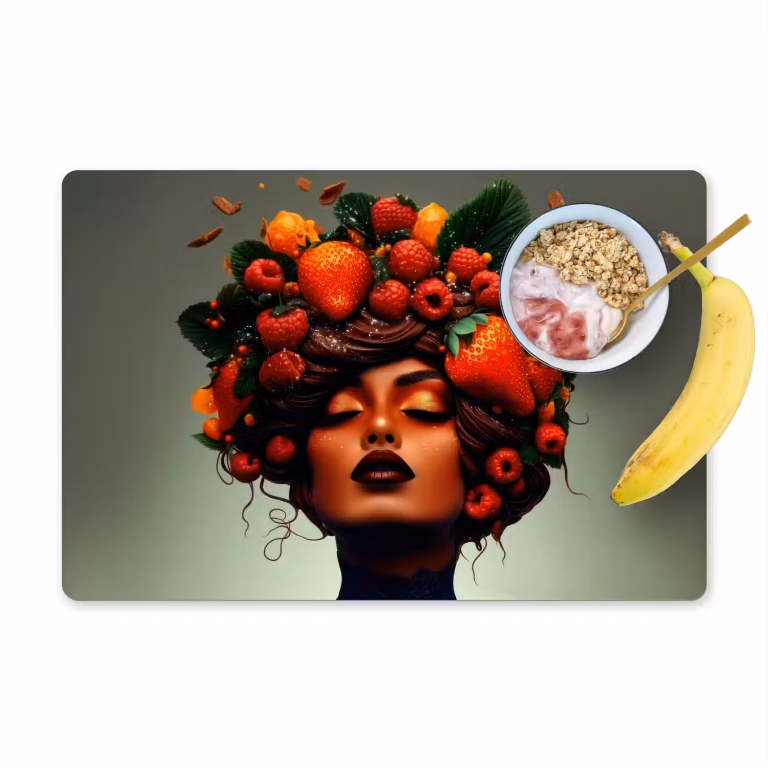 Vrouw - Chocolade - Frambozen - Aardbeien - Koekjes Placemat vinyl groot -zzzproduct_Kitchenyeah-website