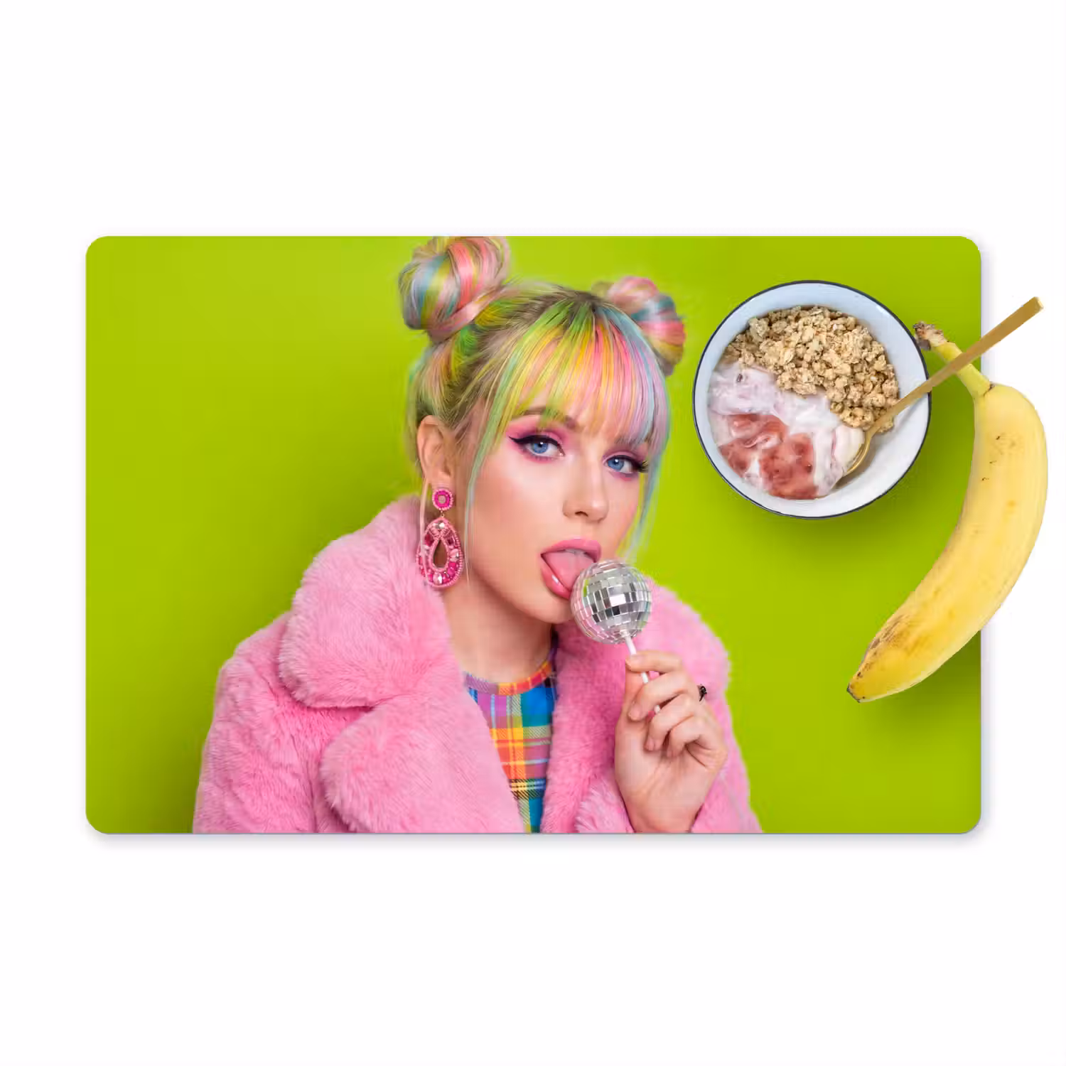 Vrouw - Kleurrijk haar - Pop art - Modern - Levendig Placemat vinyl groot -zzzproduct_Kitchenyeah-website