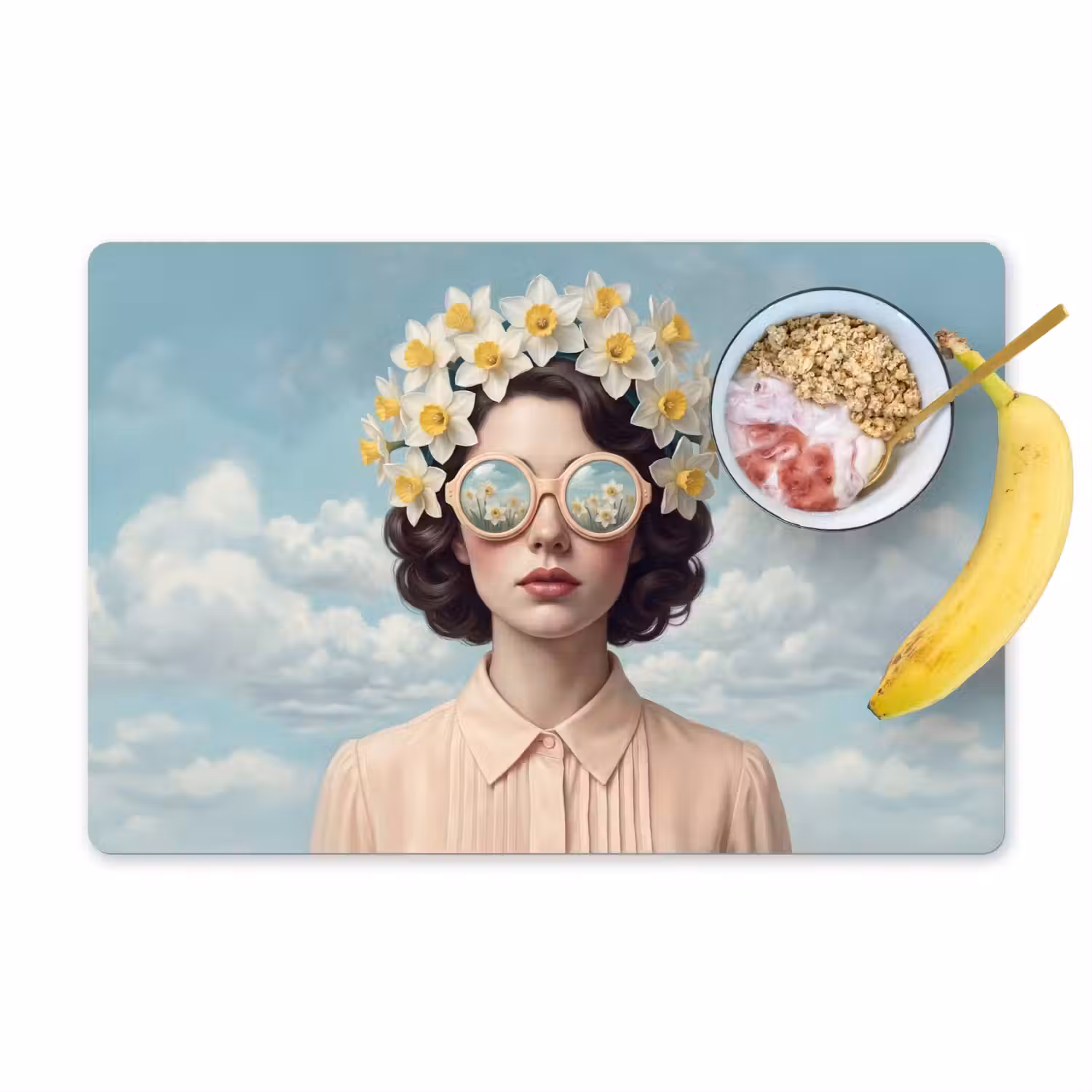 Vrouw - Narcissen - Geel Placemat vinyl groot -zzzproduct_Kitchenyeah-website
