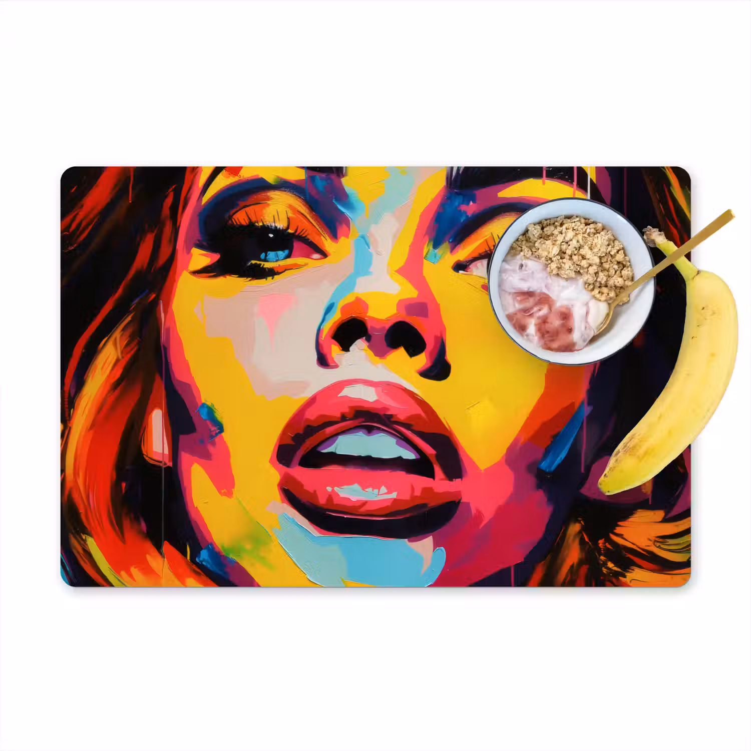 Vrouw - Gezicht - Kleurrijk Placemat vinyl groot -zzzproduct_Kitchenyeah-website