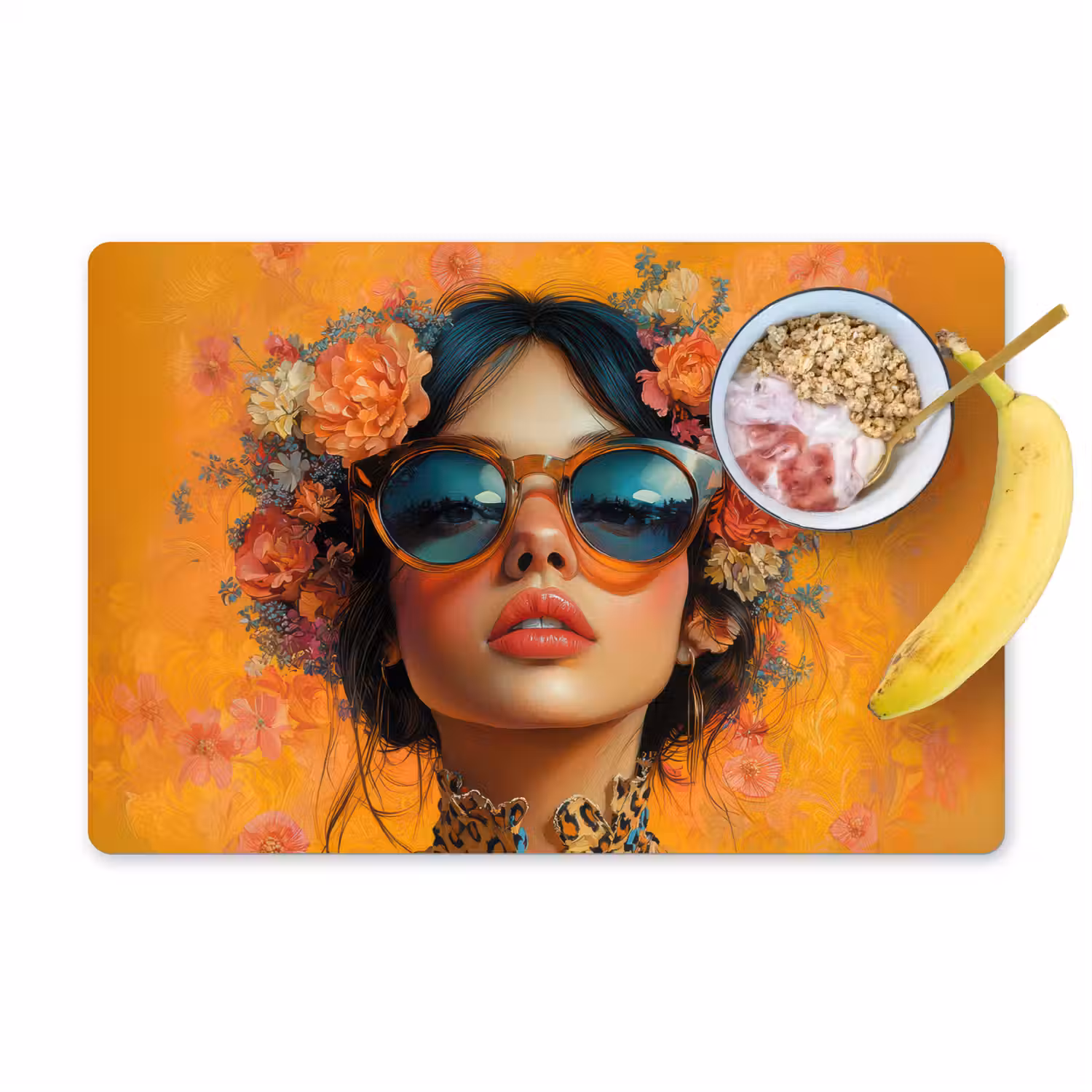 Vrouw - Bloemen - Aesthetic - Oranje Placemat vinyl groot -zzzproduct_Kitchenyeah-website