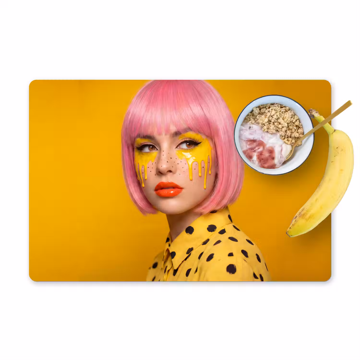 Vrouw - Portret - Abstract - Kleurrijk - Geel Placemat vinyl groot -zzzproduct_Kitchenyeah-website