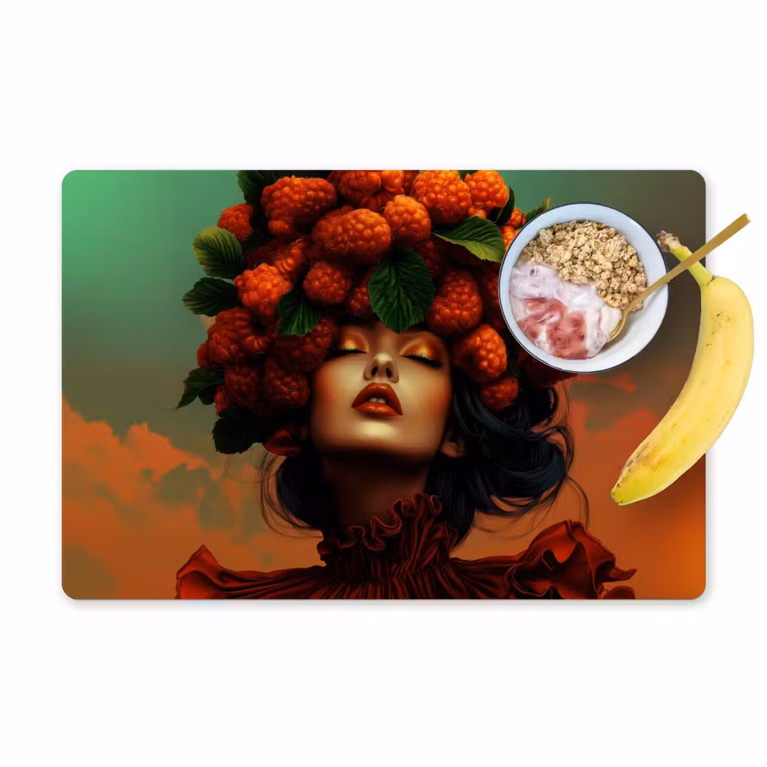 Vrouw - Frambozen - Bladeren Placemat vinyl groot -zzzproduct_Kitchenyeah-website