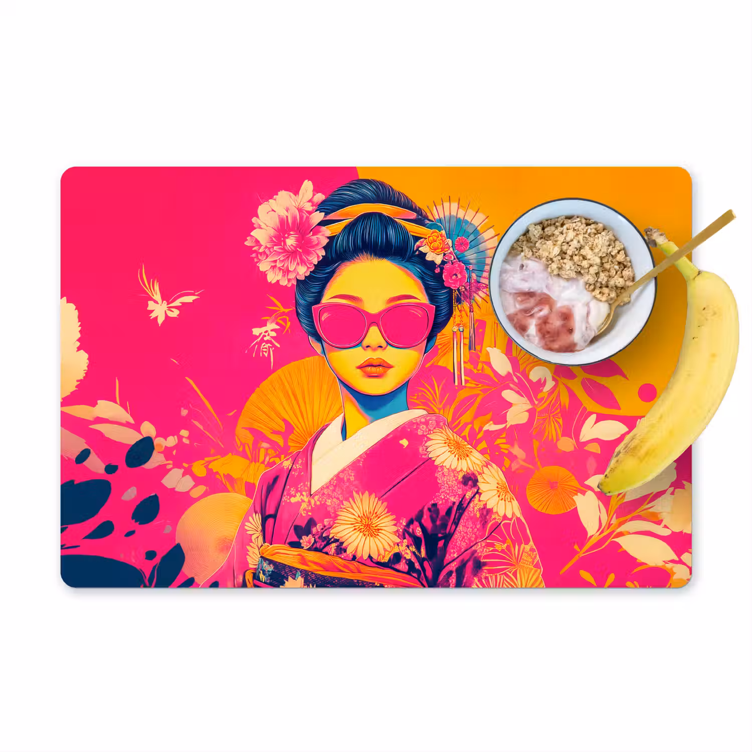 Vrouw - Zonnebril - Abstract - Oranje Placemat vinyl groot -zzzproduct_Kitchenyeah-website