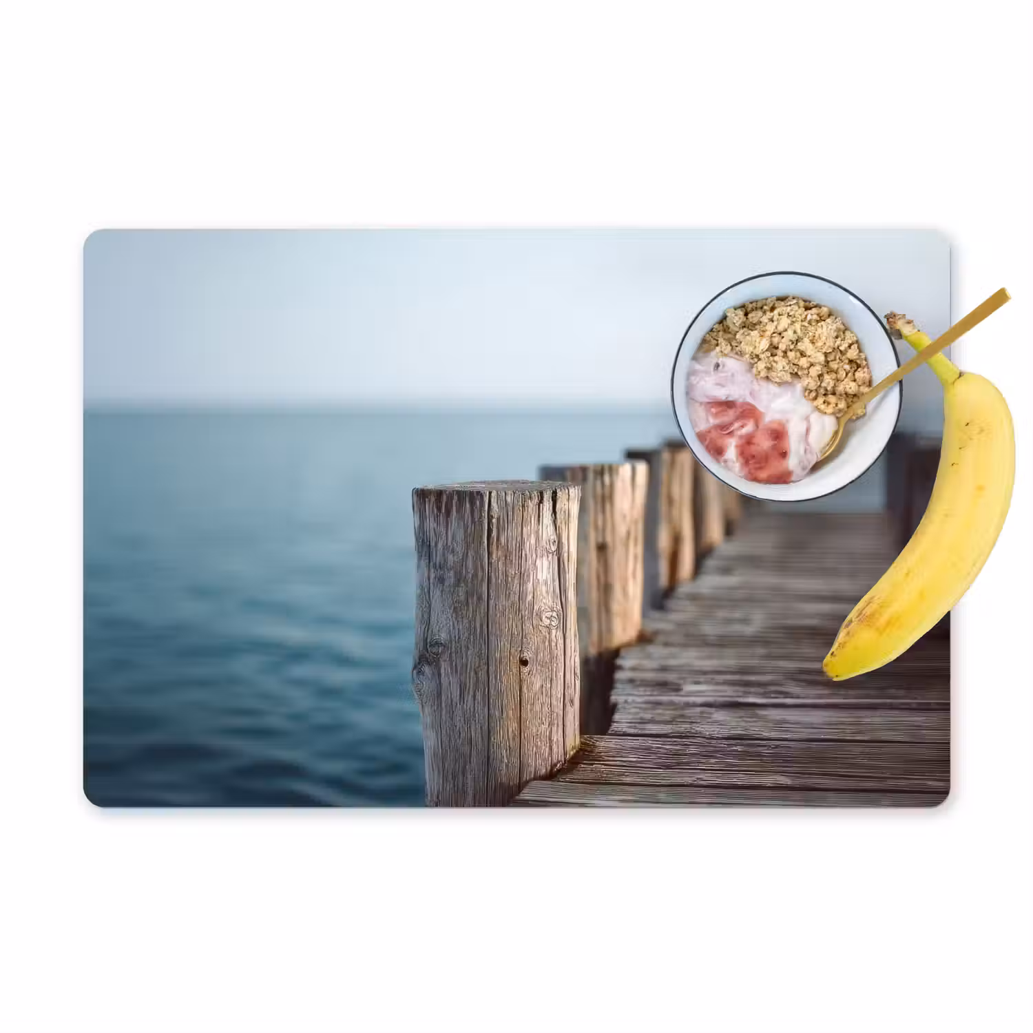 Houten steiger - Helderblauwe lucht Placemat vinyl groot -zzzproduct_Kitchenyeah-website
