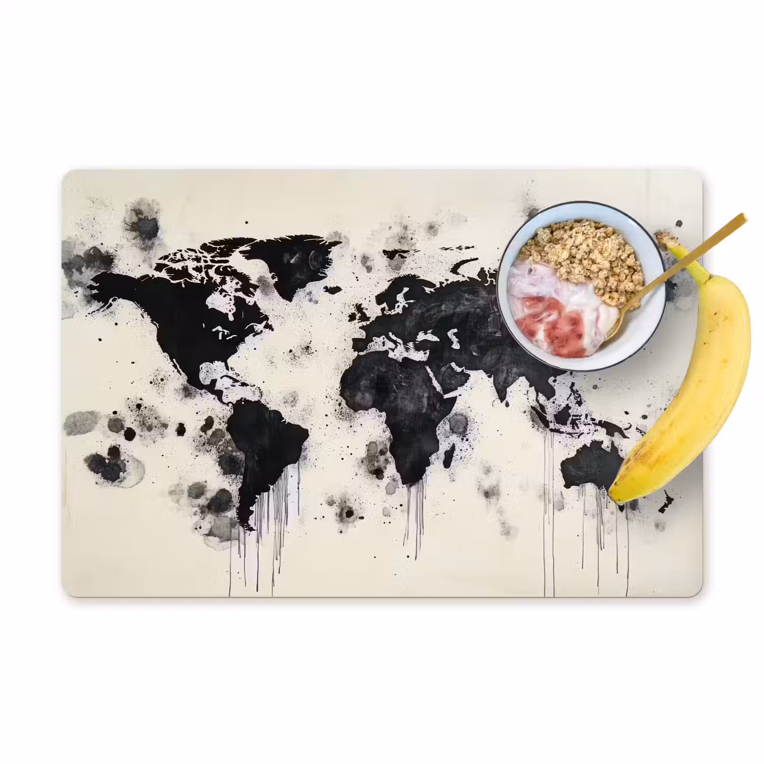 Wereldkaart - Zwart - Inkt Placemat vinyl groot -zzzproduct_Kitchenyeah-website