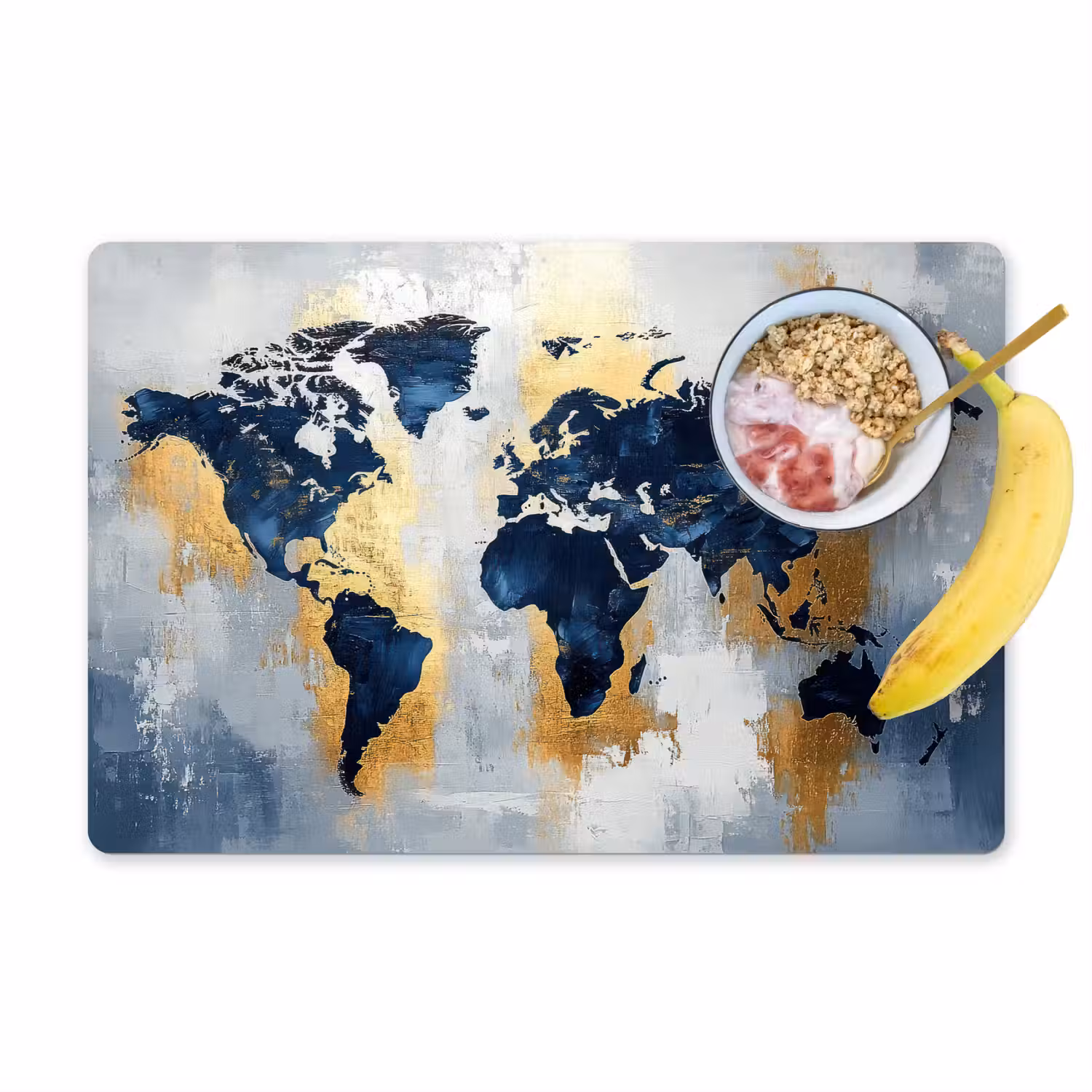 Wereldkaart - Blauw - Abstract Placemat vinyl groot -zzzproduct_Kitchenyeah-website