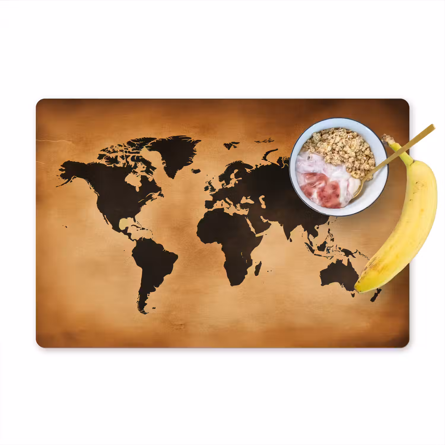 Wereldkaart - Bruin - Kaart Placemat vinyl groot -zzzproduct_Kitchenyeah-website