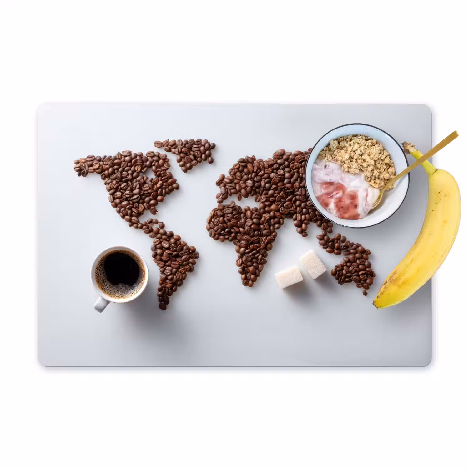 Wereldkaart - Koffiebonen - Suikerklontjes Placemat vinyl groot -zzzproduct_Kitchenyeah-website