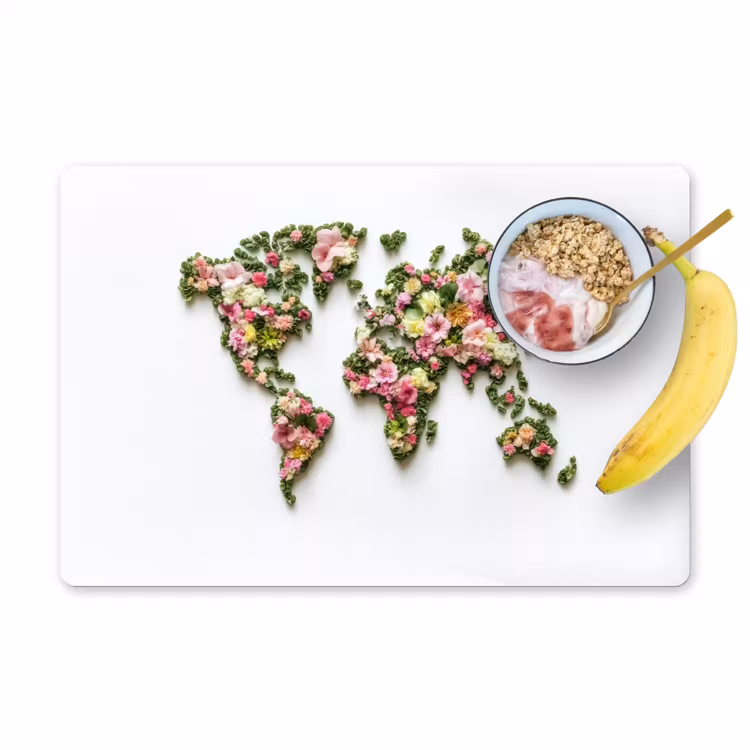 Wereldkaart - Kleurrijk - Bloemen - Lente Placemat vinyl groot -zzzproduct_Kitchenyeah-website