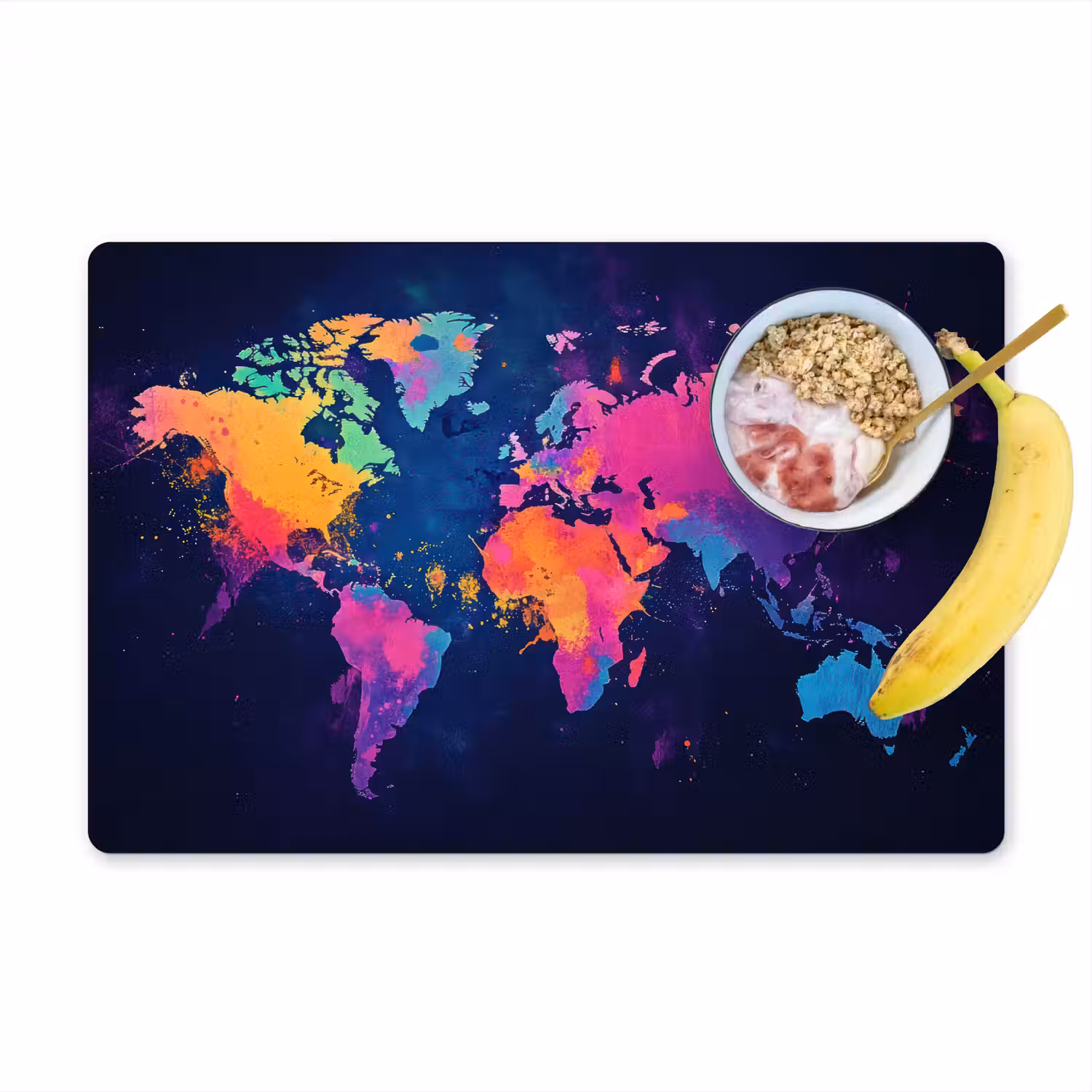 Wereldkaart - Kleurrijk - Graffiti Placemat vinyl groot -zzzproduct_Kitchenyeah-website