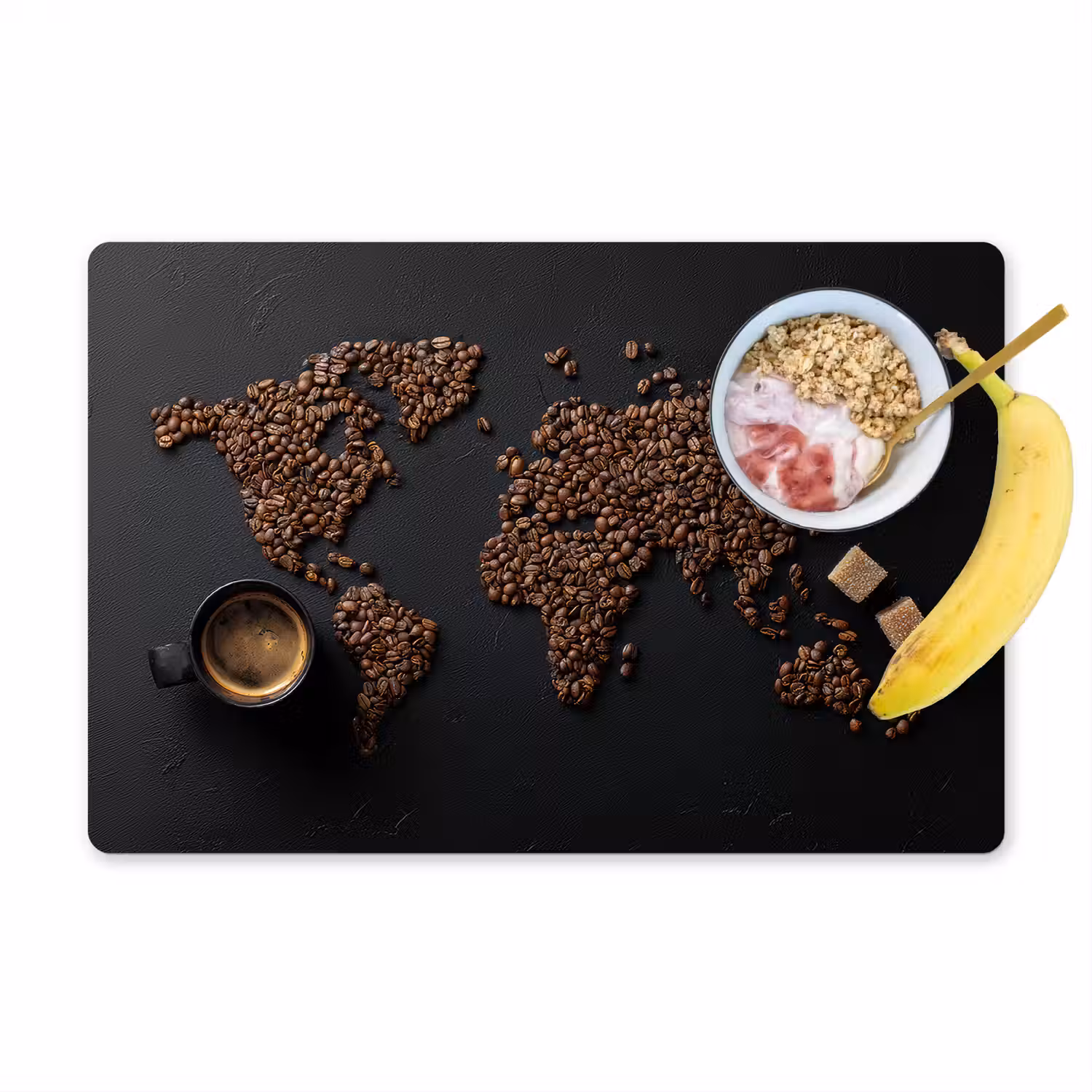 Wereldkaart - Espresso - Zwart Placemat vinyl groot -zzzproduct_Kitchenyeah-website