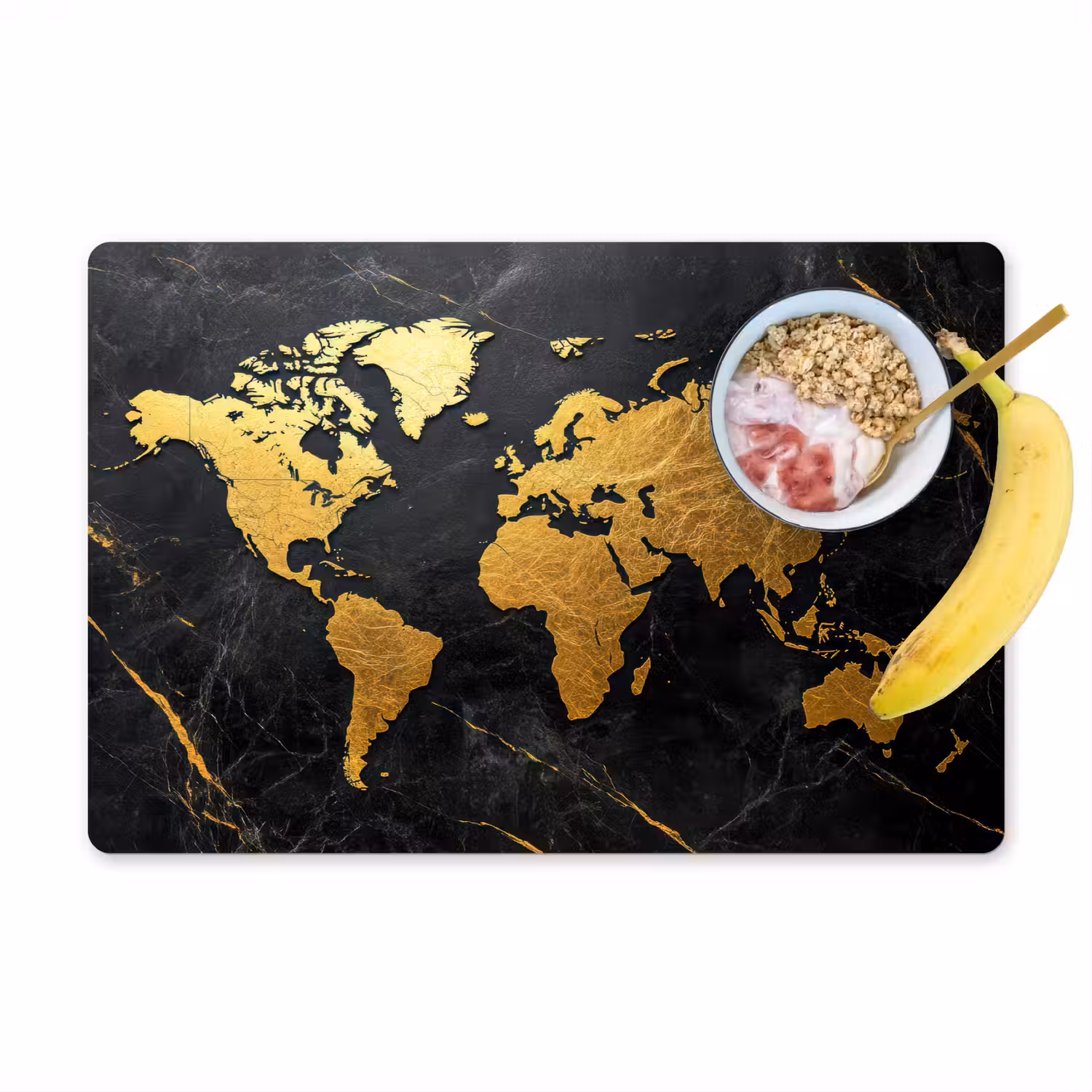 Wereldkaart - Goud - Marmer Placemat vinyl groot -zzzproduct_Kitchenyeah-website