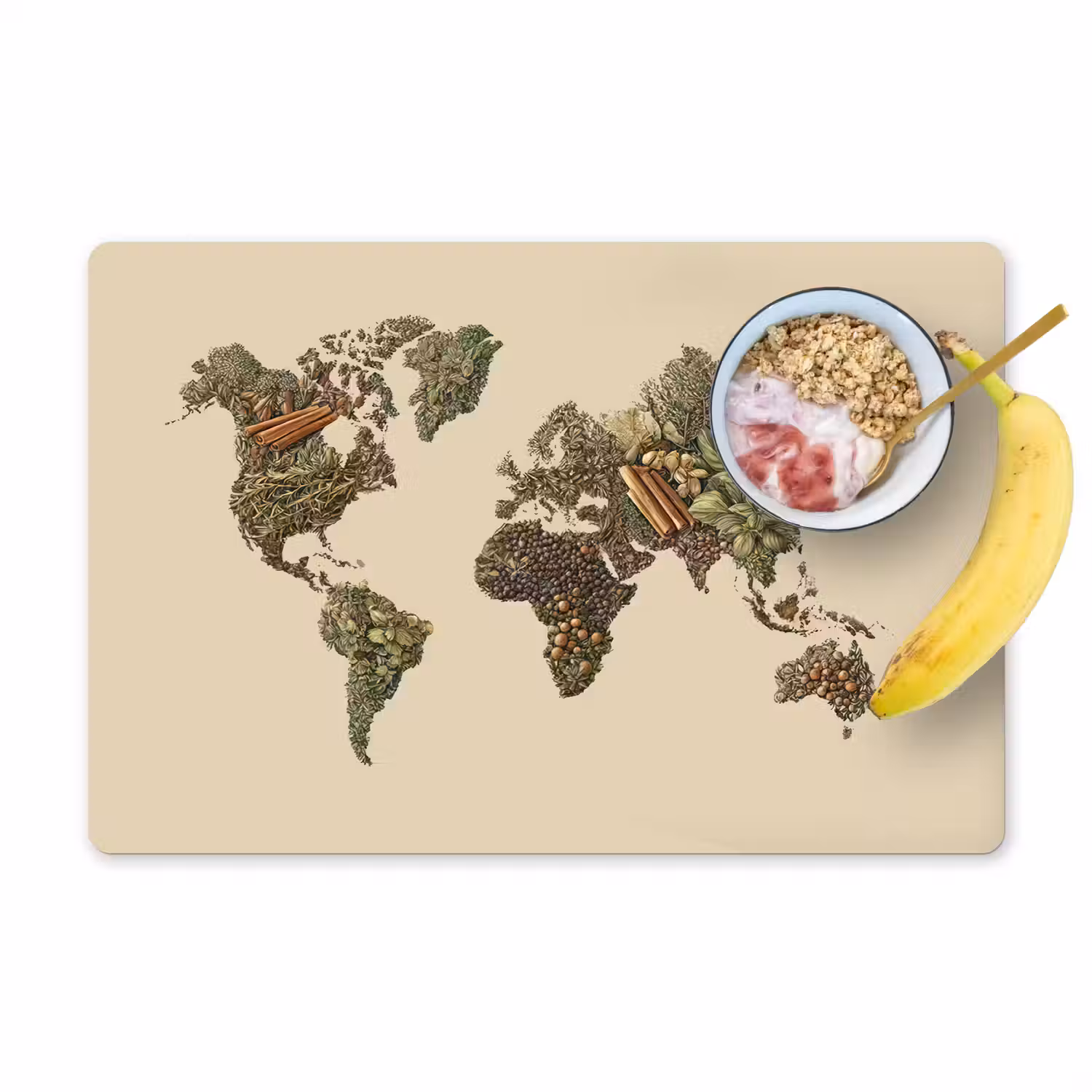 Wereldkaart - Kruiden - Kleurrijk Placemat vinyl groot -zzzproduct_Kitchenyeah-website