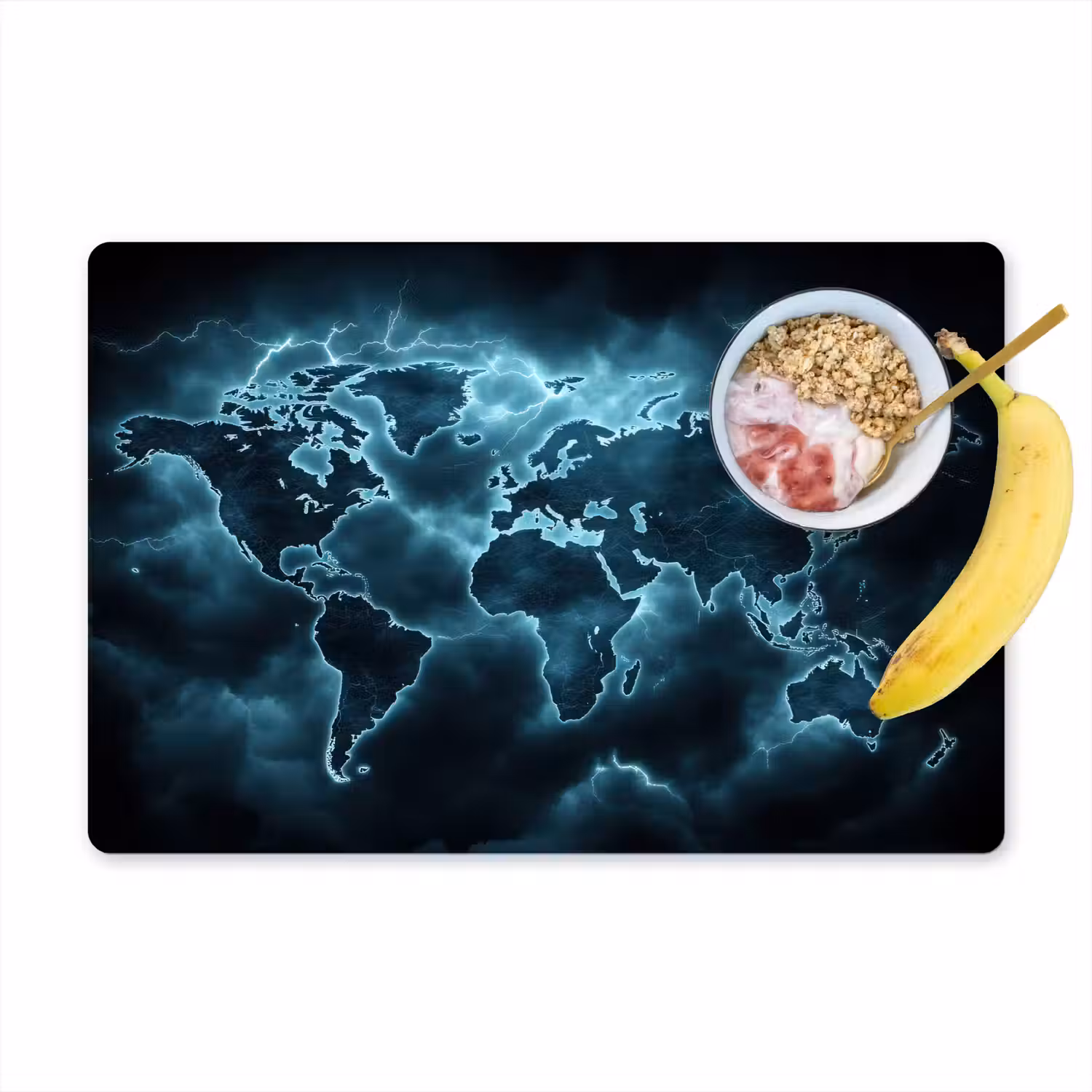 Wereldkaart - Bliksem - Blauw Placemat vinyl groot -zzzproduct_Kitchenyeah-website