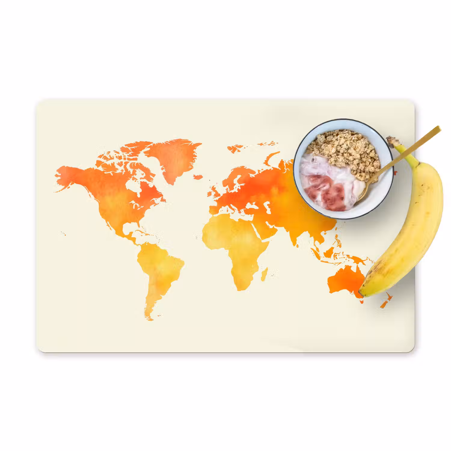 Wereldkaart - Oranje - Kleurrijk Placemat vinyl groot -zzzproduct_Kitchenyeah-website
