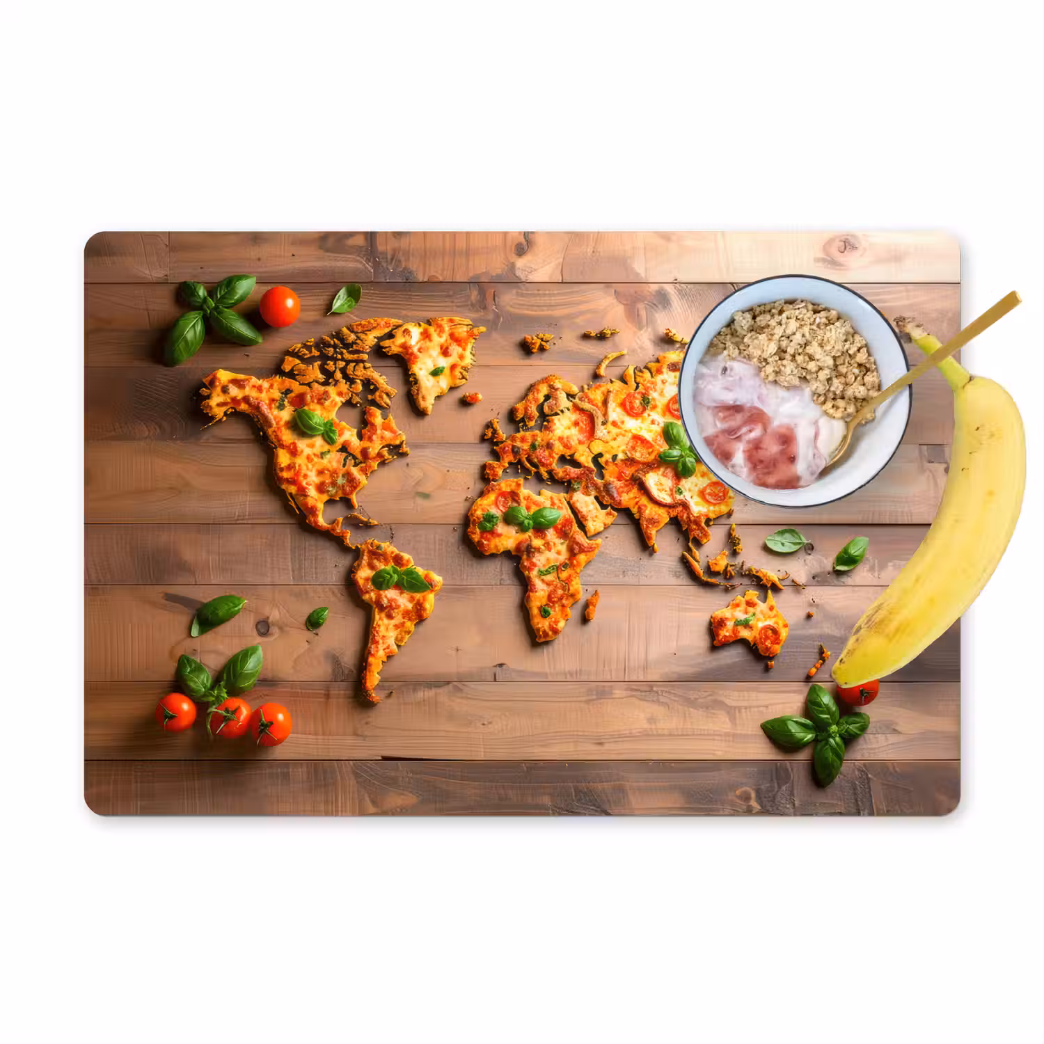 Wereldkaart - Pizza - Houten ondergrond Placemat vinyl groot -zzzproduct_Kitchenyeah-website