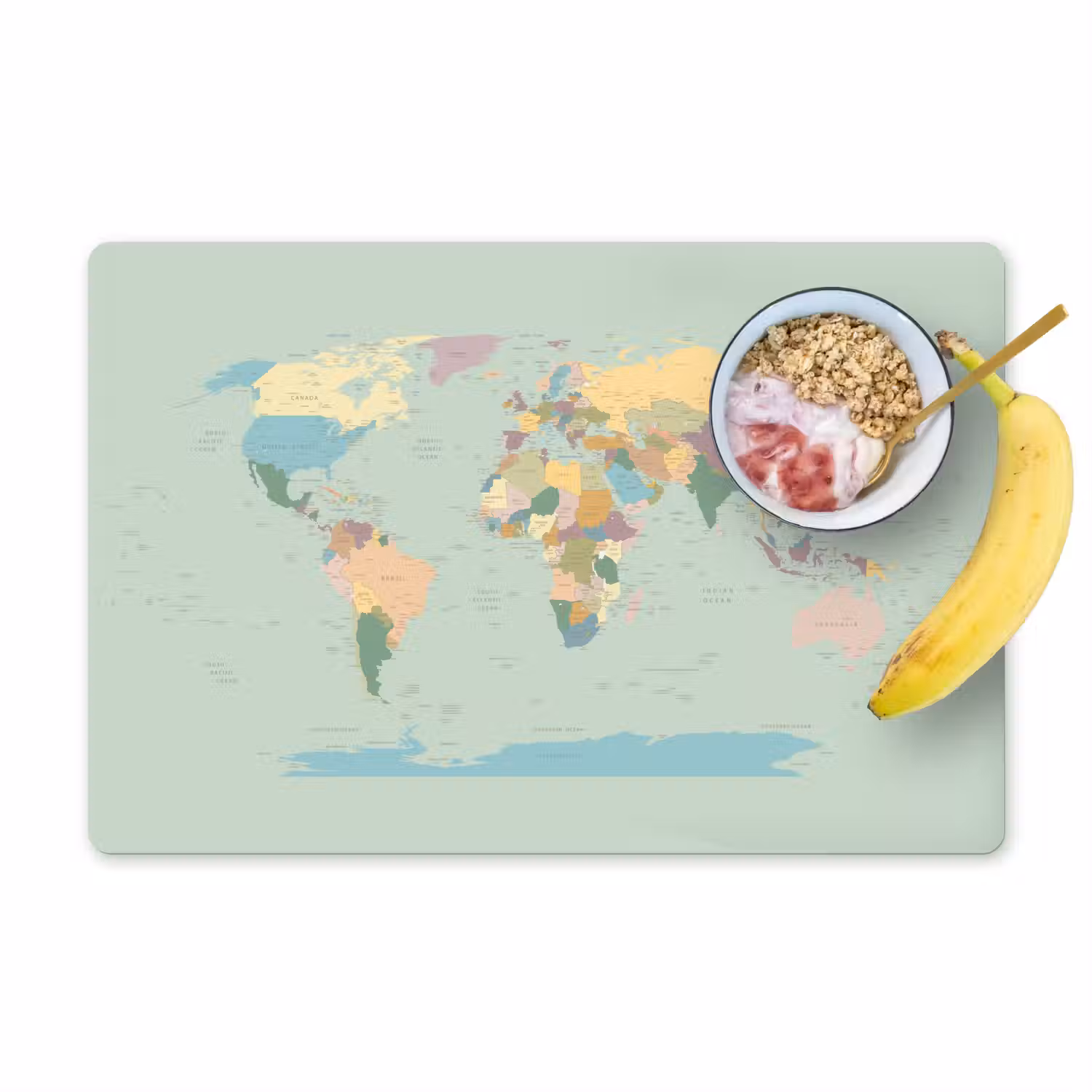 Wereldkaart - Realistisch - Kaart Placemat vinyl groot -zzzproduct_Kitchenyeah-website